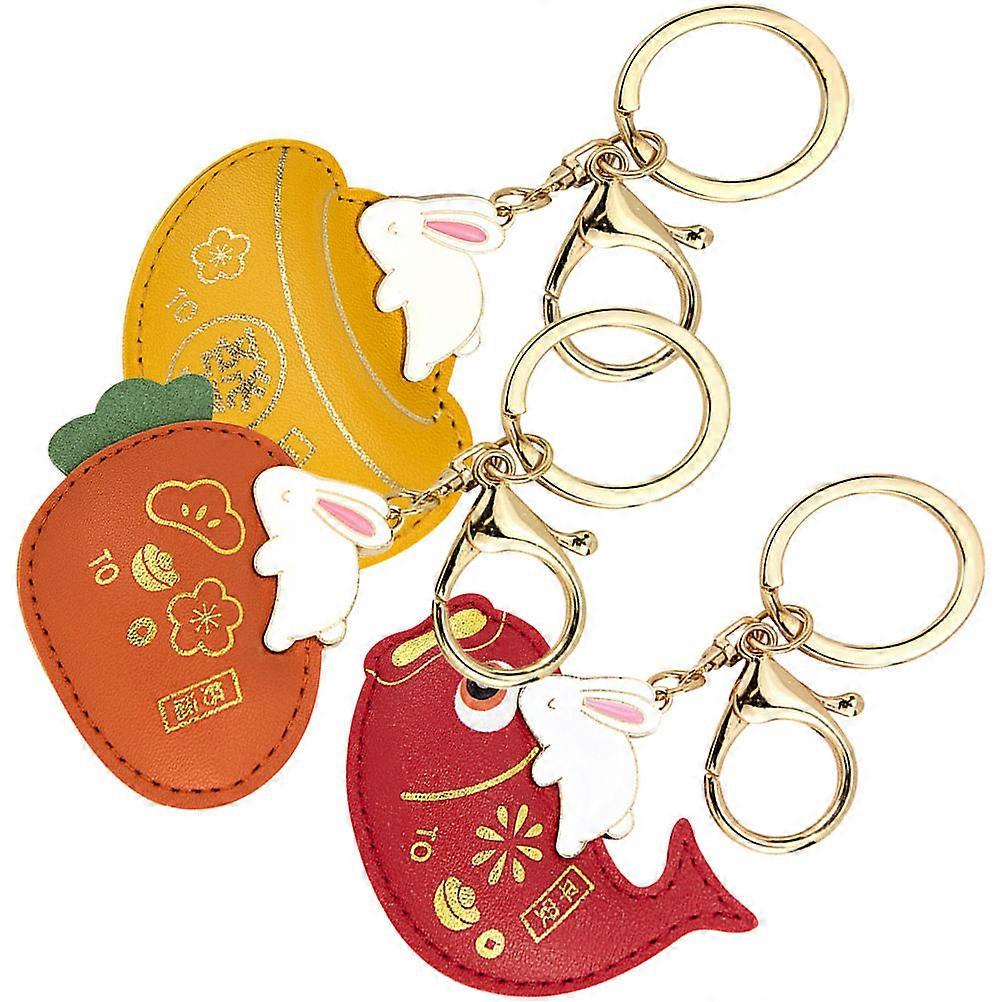 Cartoon Rabbit Keychain 3Pcs Assorted Color PU Durable Zodiac-Themed Gift-Ready for Decor