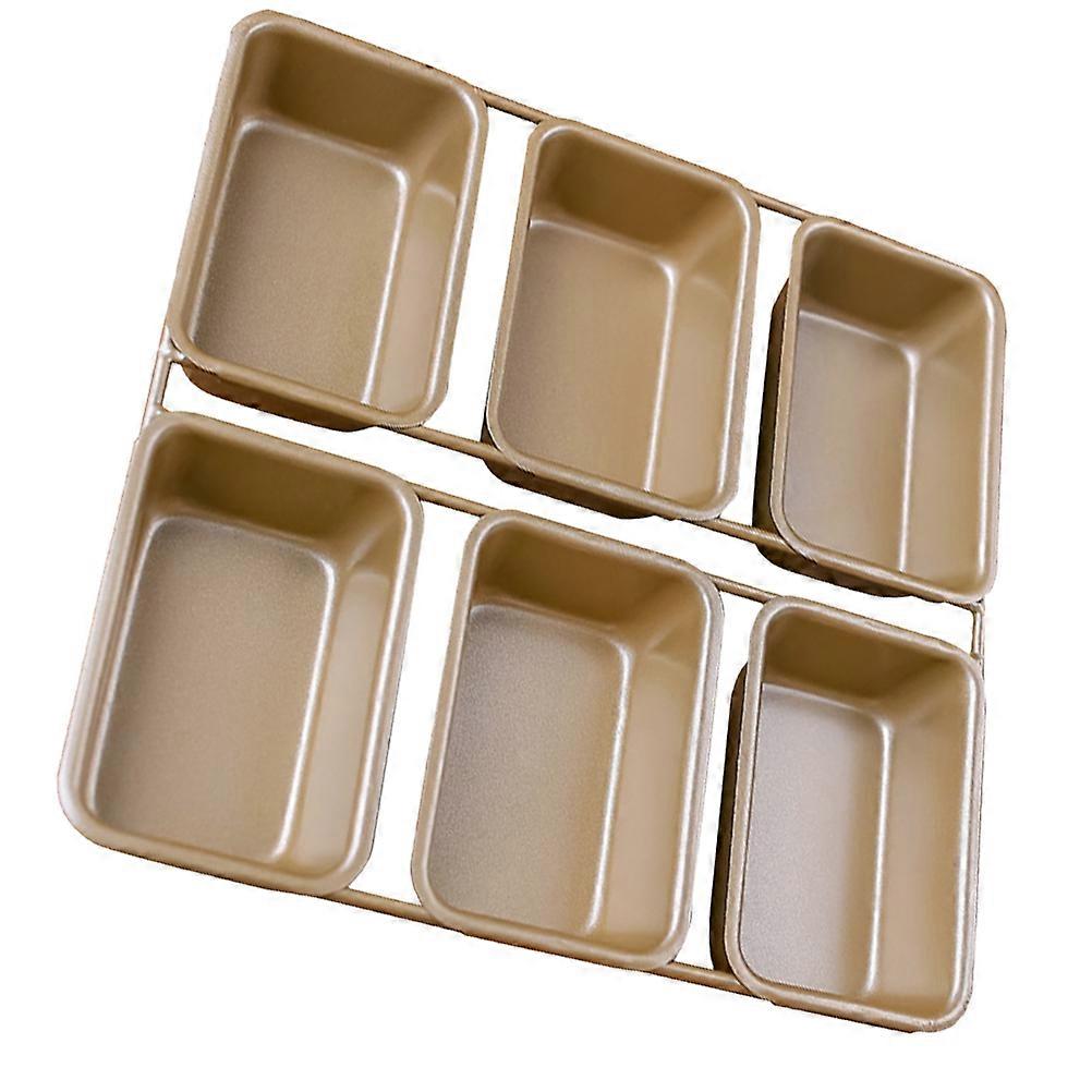 6 Cavity Rectangular Nonstick Baking Mold Tray for Cakes and Toast Household Baking Tool (Gold)
