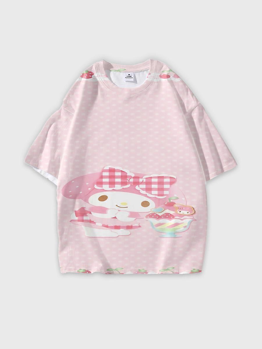 T-shirt girocollo Cartoon Pattern manica corta sciolta M2173