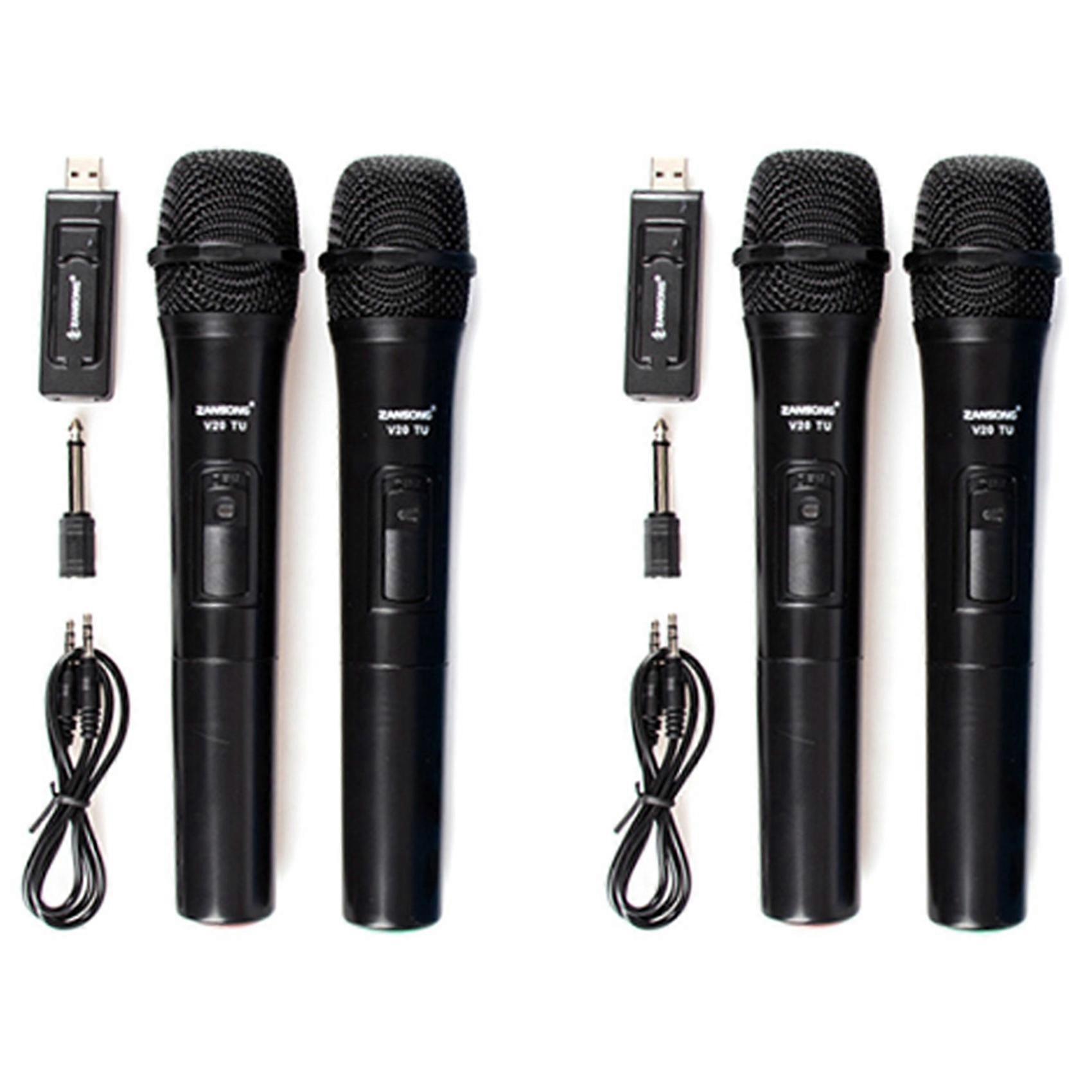 2X Uhf USB 3.5mm Wireless Microphone Handheld Mic with Receiver for Karaoke Speech Loudspeaker V20