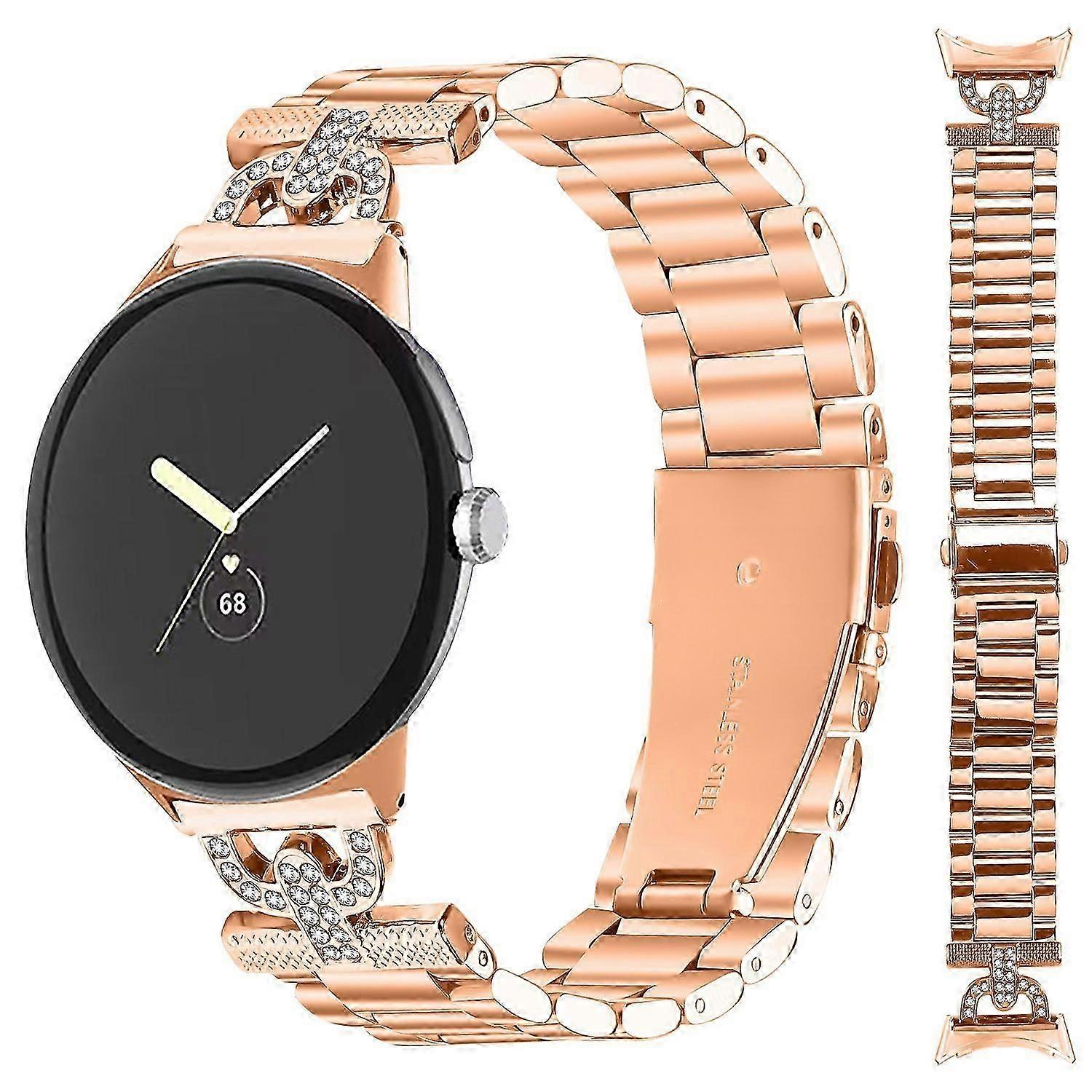 Colored Watch Strap for Google Pixel Watch 2 Watch D-Shape Rhinestones Decor 3-Bead Metal Band