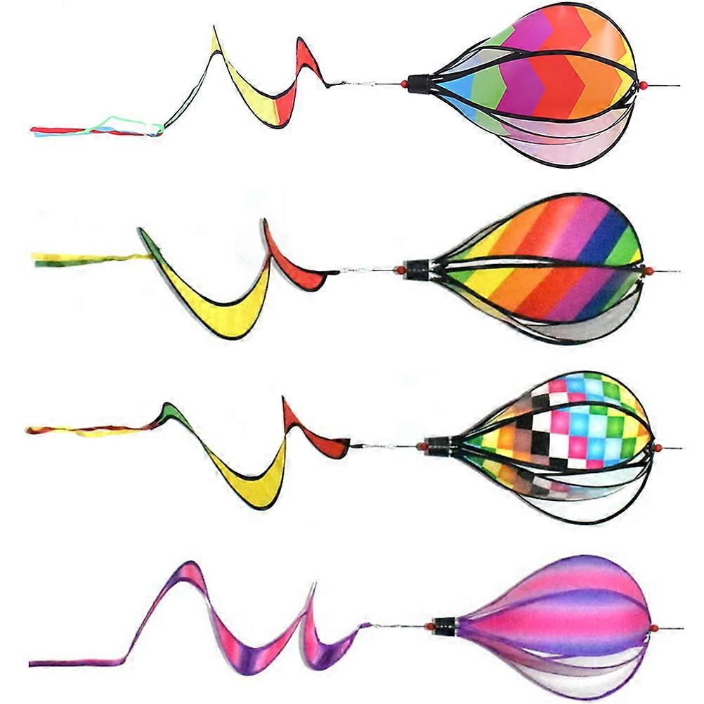 4pcs Spiral Hot Air Balloon Windmill Hanging Decor Colorful Outdoor Garden Ornament for Patio Balcony Easy Install, Wind Rotating, Bright Striped