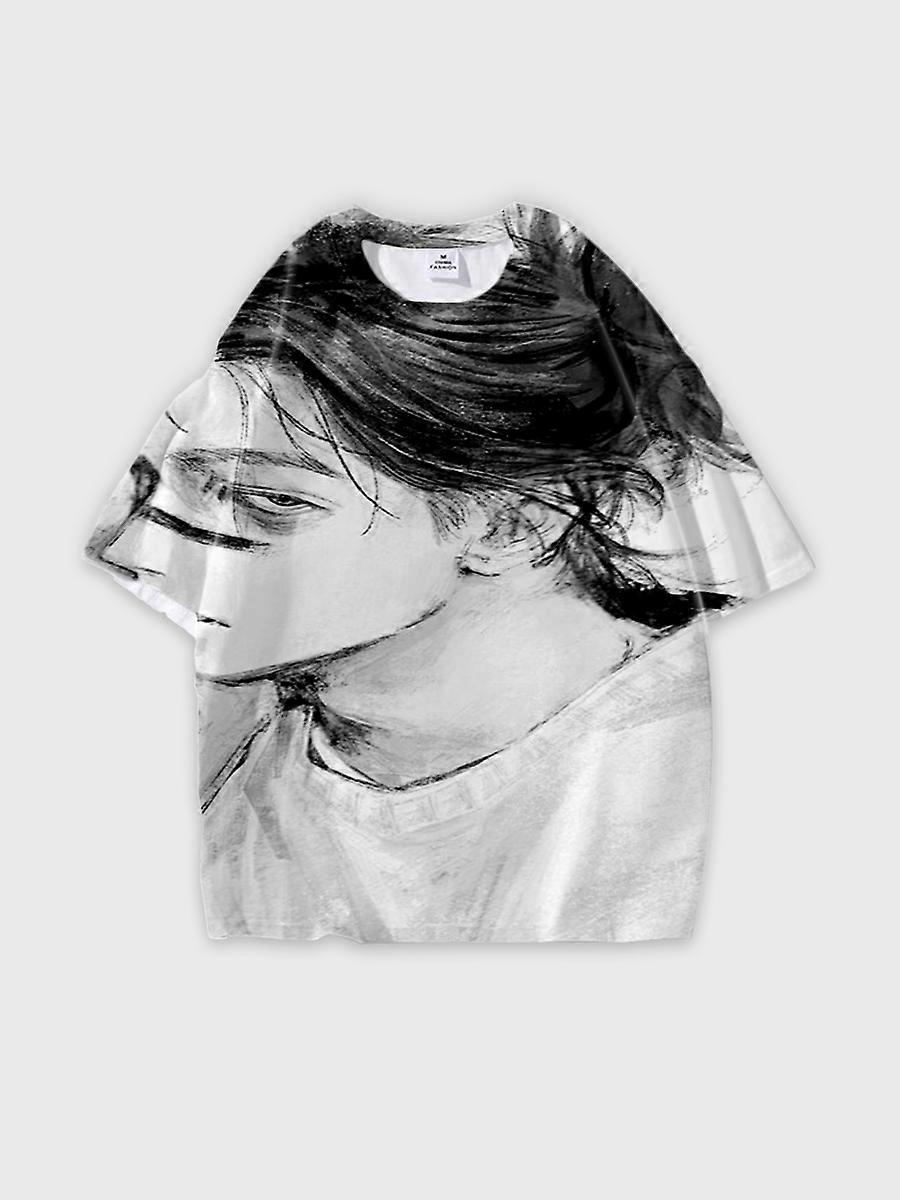 T-shirt round neck Character Pattern loose short sleeve P1432