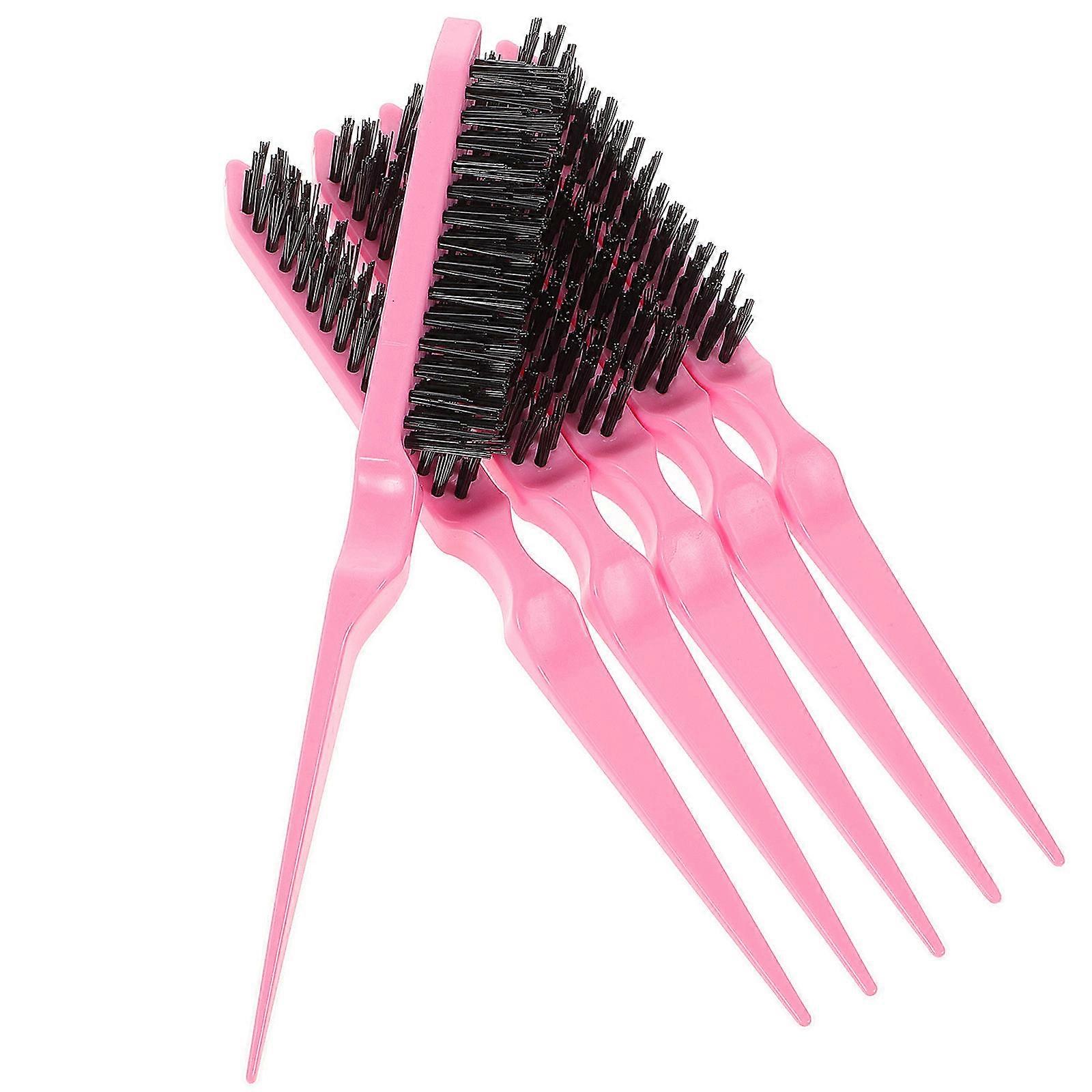 Travel Use Teasing Brush Three-Row Brush PP Material Pink for Hair Styling and Home Use 6Pcs