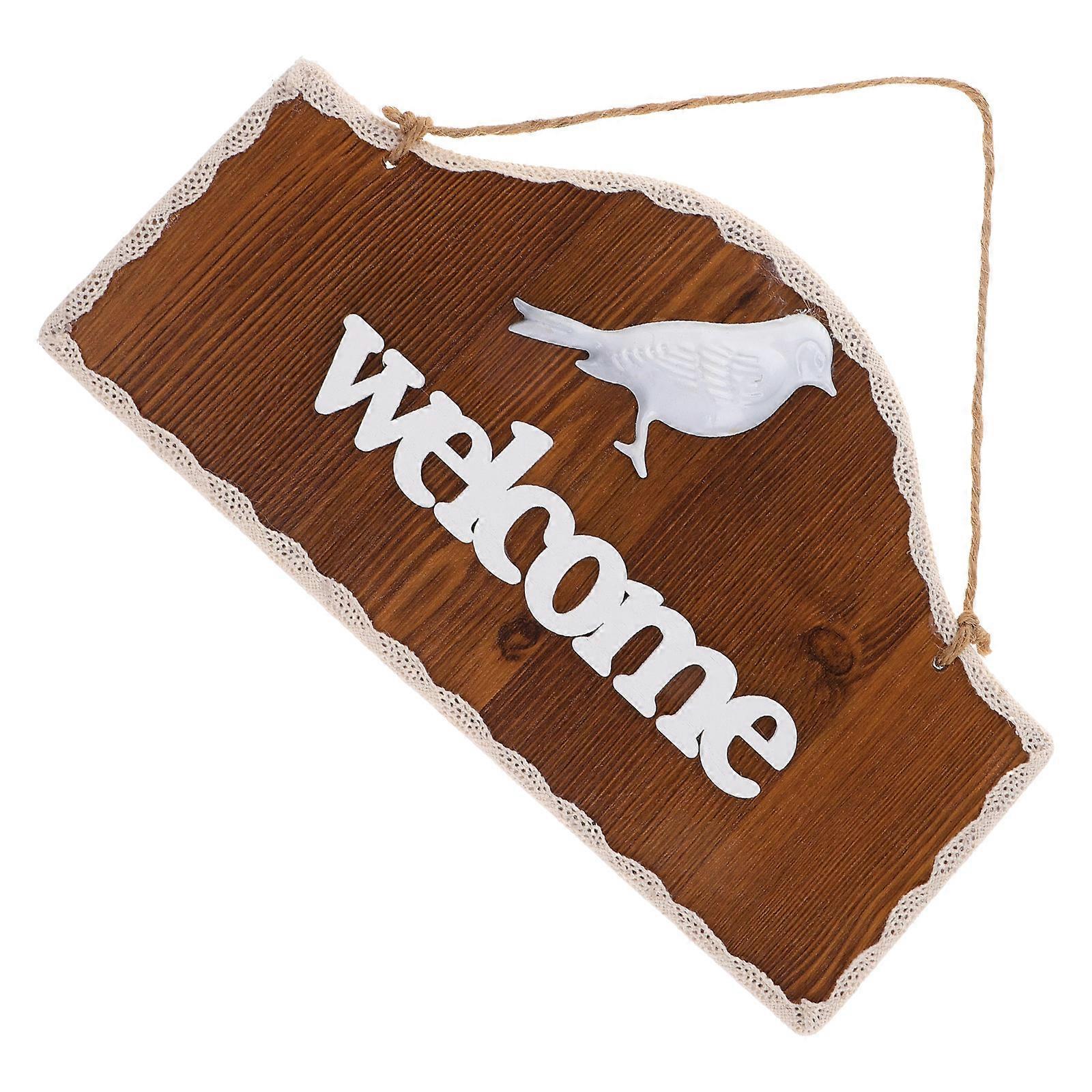 Wood Open Closed Sign with Delightful Bird Pattern for Home Decor Brown Double Sided 9.5 inches