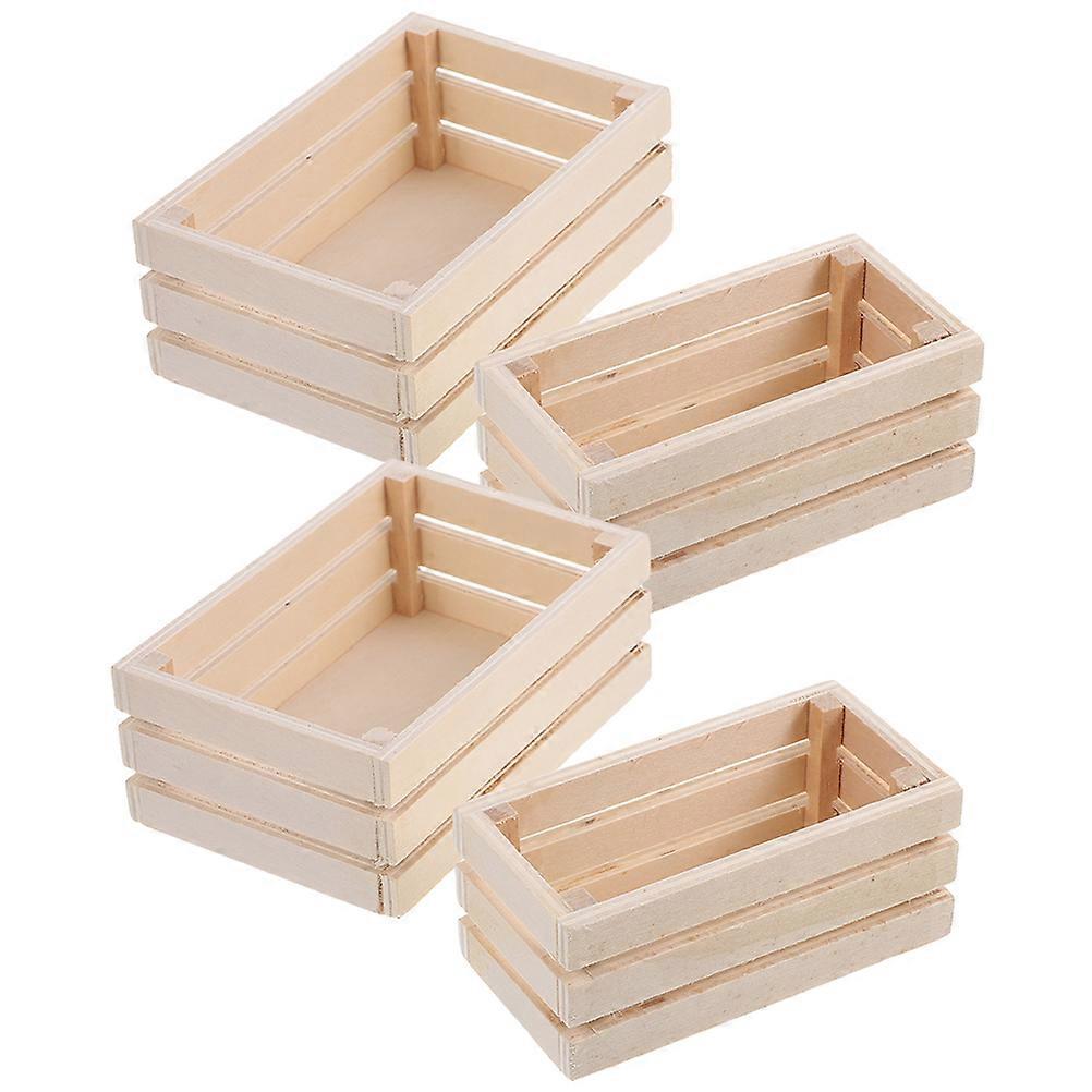 Wood Mini Crates for Crafts and Decor Khaki Color Rustic Style Pretend Play Supplies 4pcs