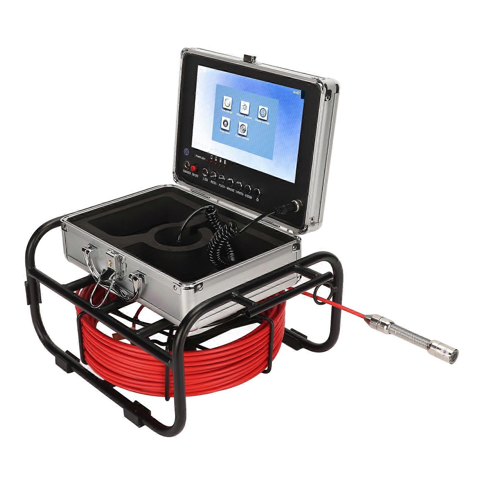 Pipe Endoscope Camera AHD 720P 8 Adjustable LED Light 9in LCD Display Sewer Camera 17mm Dia 100‑240V 40M EU Plug