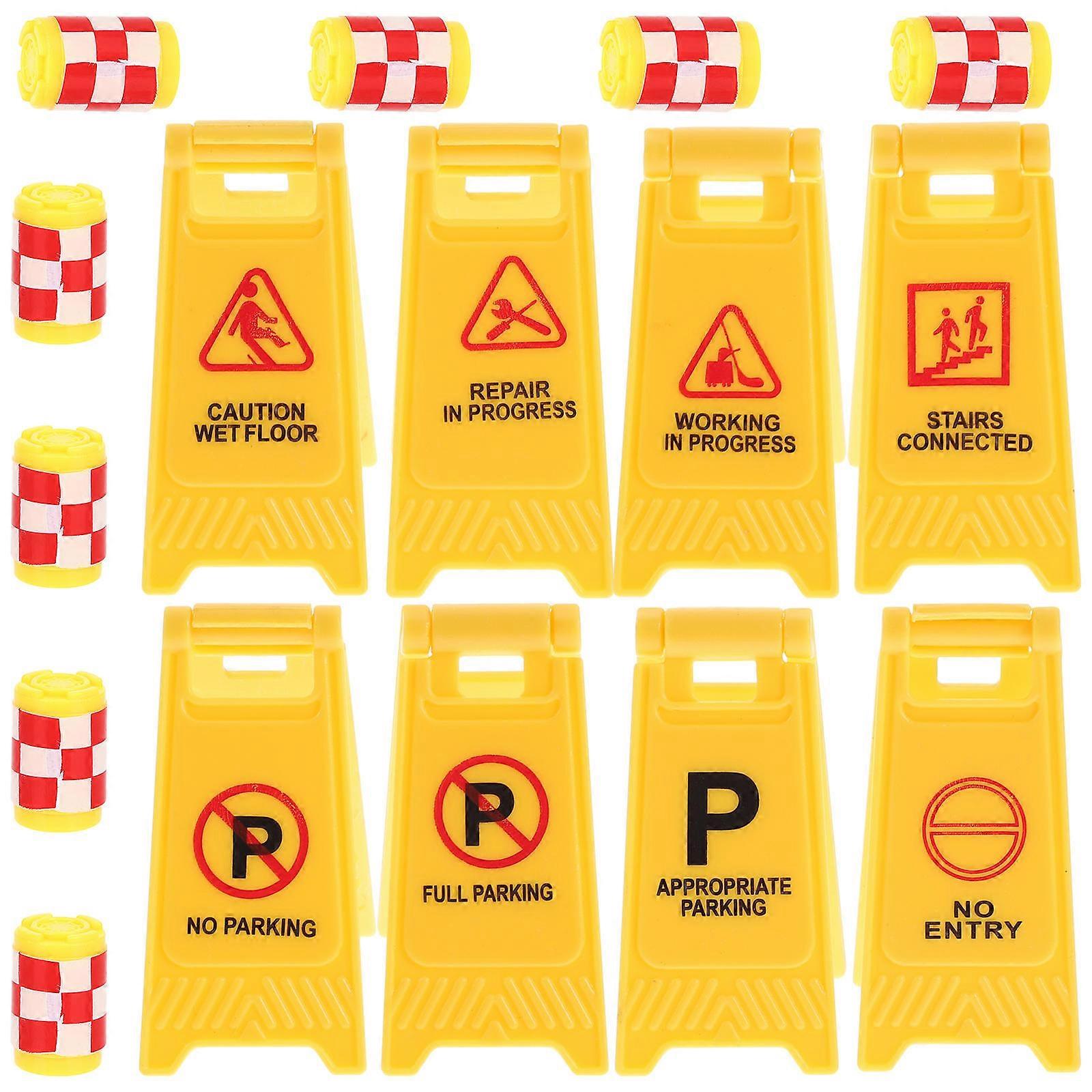 Traffic Signs and Barrels Toys for Kids Early Teaching ABS Material 16 Pcs Assorted Color