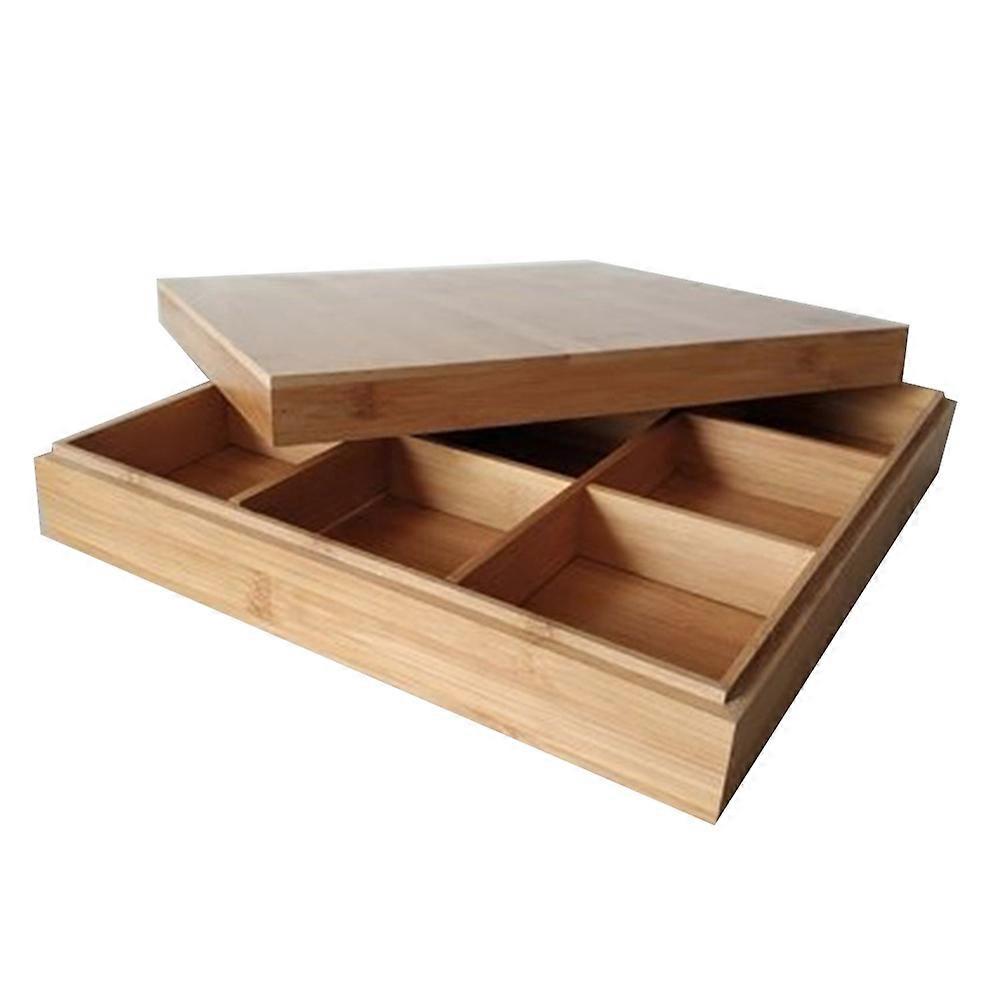 Bamboo and Wood Storage Box for Storing Things Chocolate Color with Nine Adjustable Compartments 9.8 x 5.9 inches