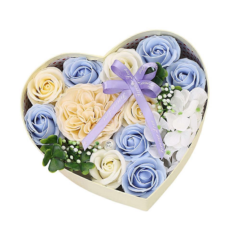 Blue Heart Shape Flower Gift Box Beautiful Decorative Piece for Girlfriend Romantic Occasion 1Pc