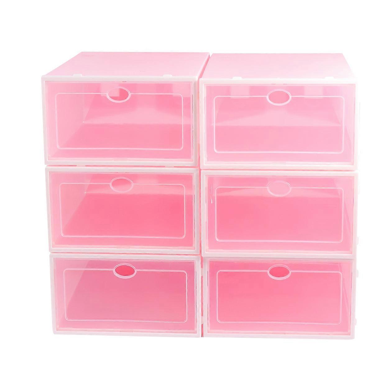 Pink Plastic Shoe Containers with Clear Doors for Easy Storage and Organization Stackable Shoe Boxes 6 Pieces