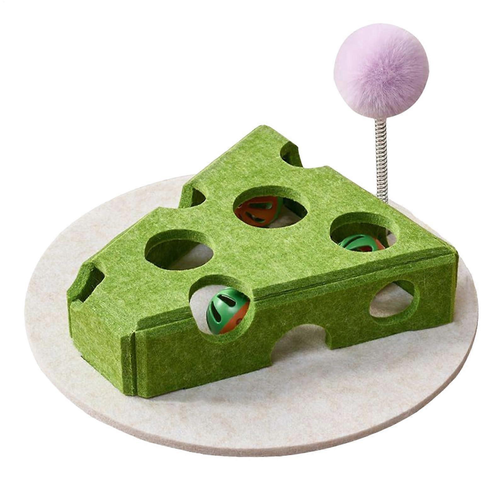 Cat Puzzle Toy - Interactive Cat Education Cheese Design, Medium Size Feeding Puzzle Box with Teaser Bell Ball