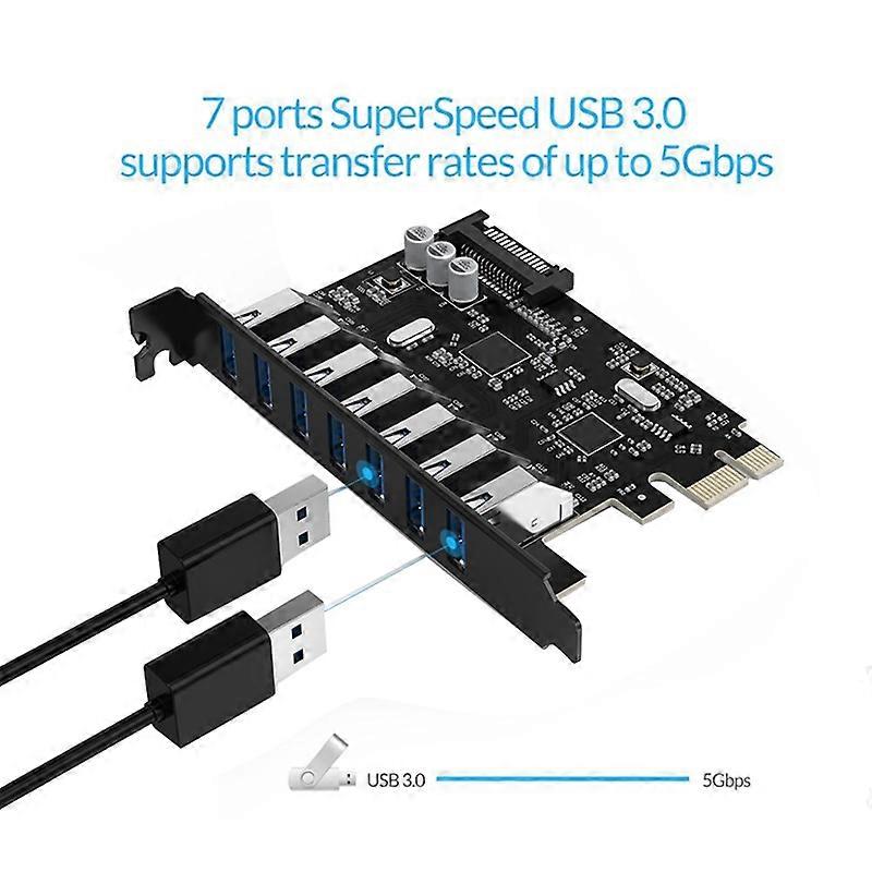 Super Speed 7 Port USB 3.0 PCI-E Express Card With A 15 Pin SATA Power Connector PCIE Adapter