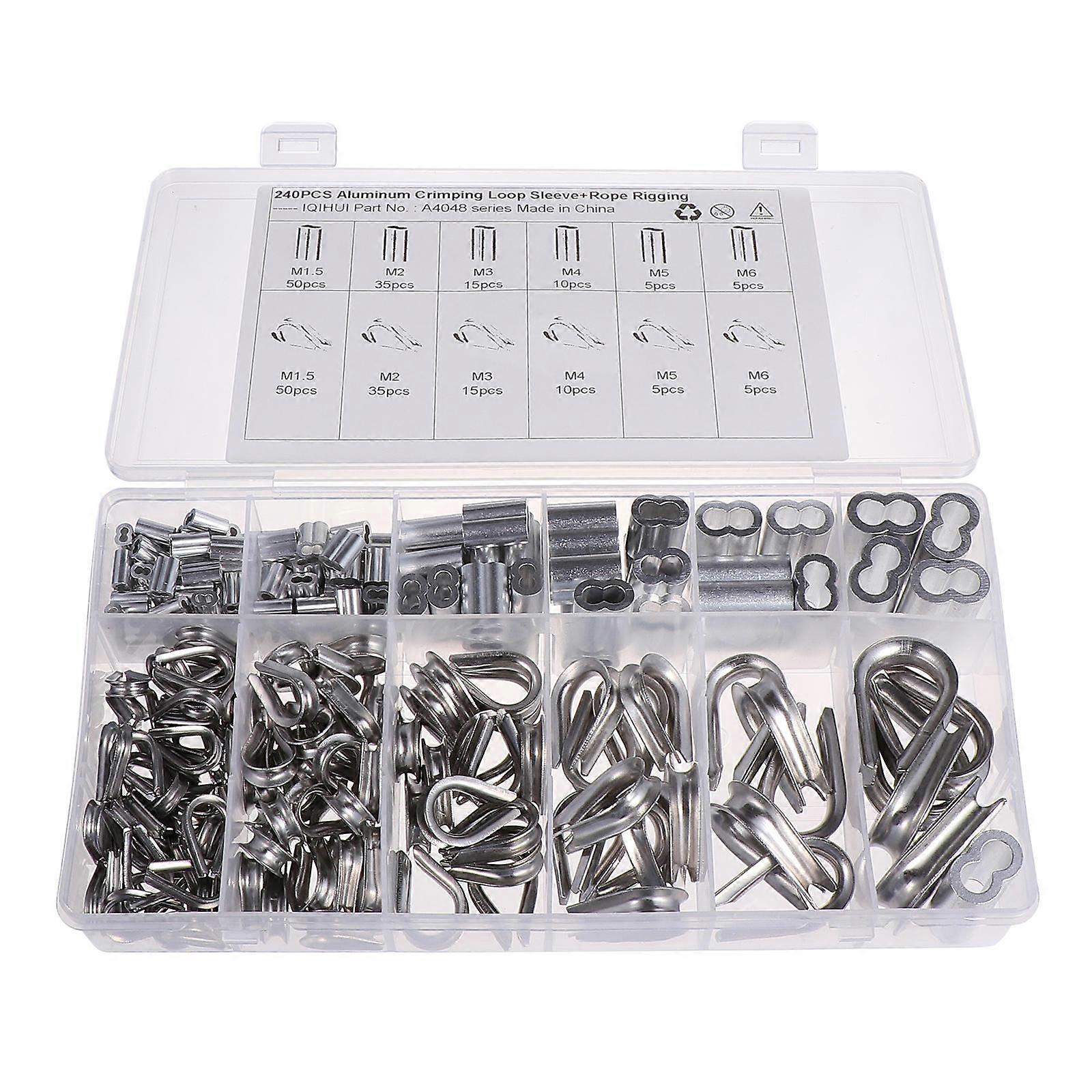Stainless Steel Thimble Loop Sleeve Set with Aluminum Crimping Ferrules for Industrial & DIY Rigging and Wire Connections