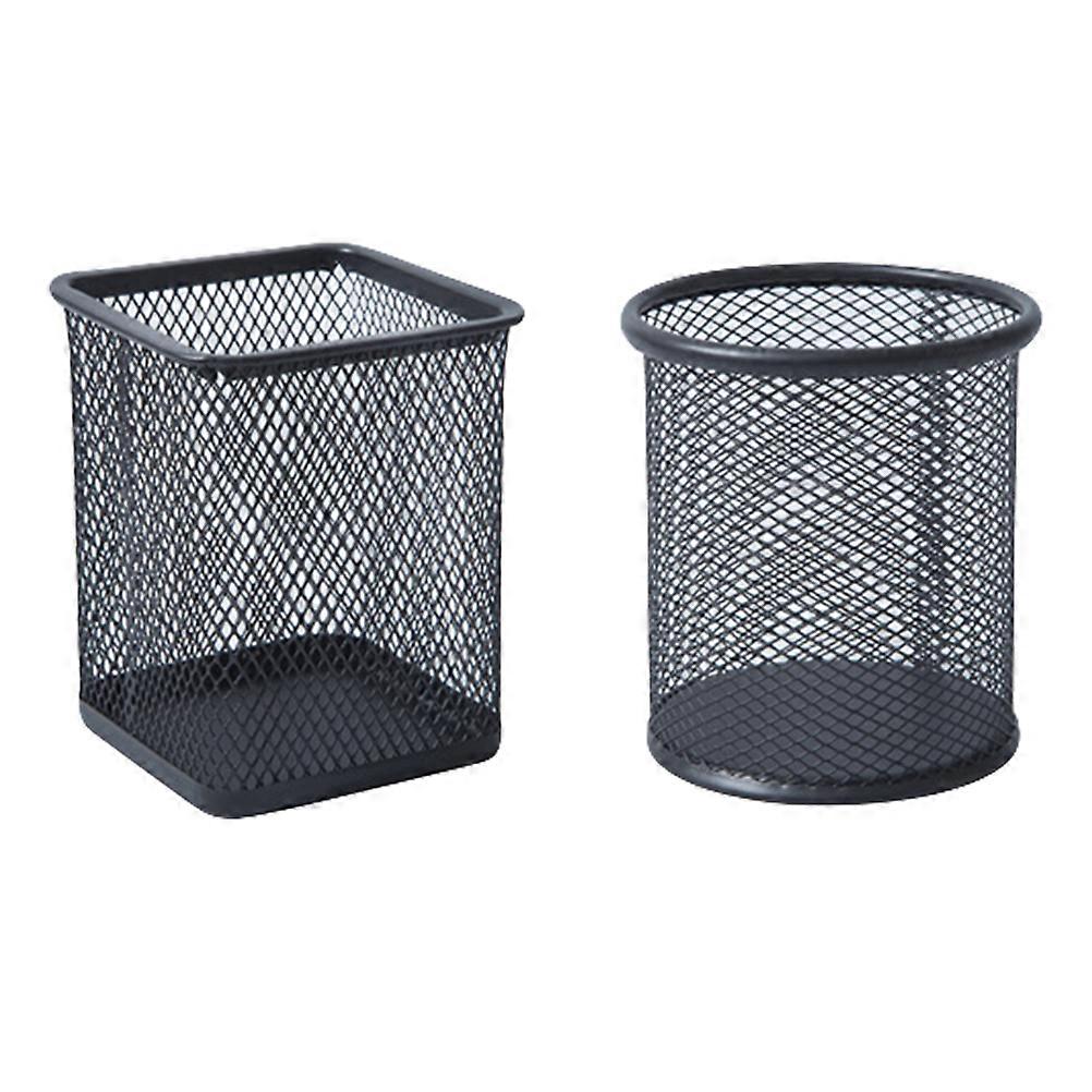 Multipurpose Metal Mesh Pencil Holders For Efficient Desktop Organization In Black Color Designed For Schools Offices 2Pcs