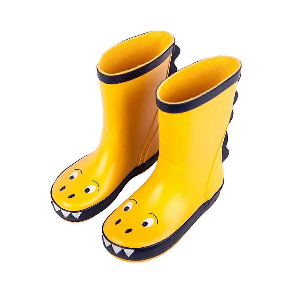 Children's Waterproof Rain Boots With Non-slip Feature In Bright Yellow Dinosaur Design For Outdoor Activities Size 15.5cm Inner Length 1 Pair