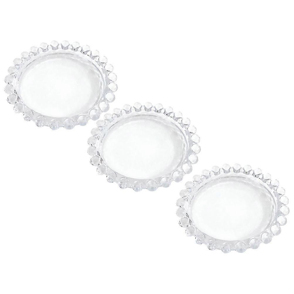 3pcs Mini Glass Plates with Pearl Edge for Dessert, Sushi & Snacks – Lightweight & Portable Serving Trays for Parties, Fruit Salad & Candle Holders