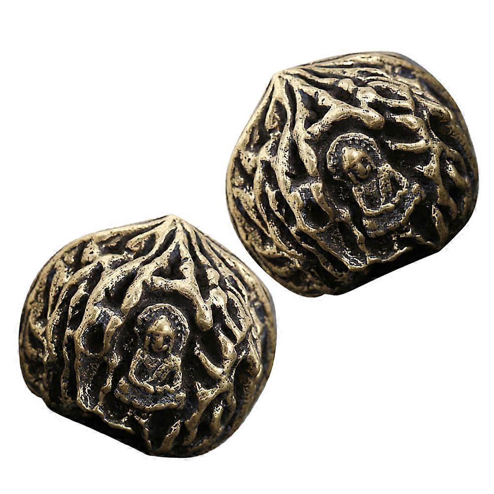 Vintage Walnut Shape Hand Exercise Balls Featuring Elegant Brass Design For Home Decor Suitable For Elderly 2Pcs