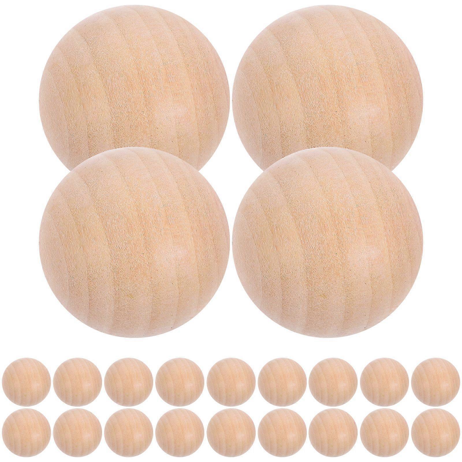 30 Pcs 30MM Large Lotus Wood Mini Ball Solid Round Beads DIY Painting Carving Craft Accessories Without Hole (Wood Color)
