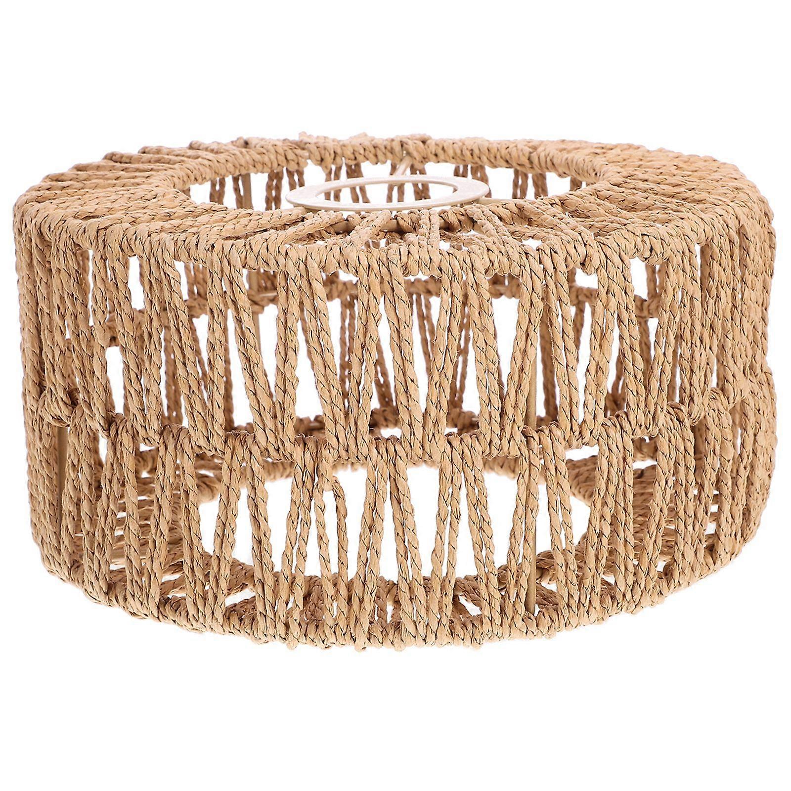 Straw Rope Woven Lampshade Grass Rope Rustic Ceiling Lamp Cover for Replacement Size S