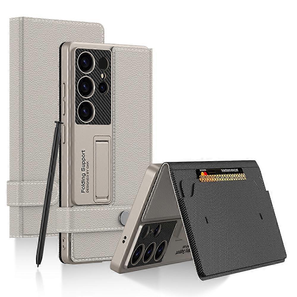 Capa GKK para Samsung Galaxy S25 Ultra com suporte para cartão e capa flip de couro com suporte - Titaniu