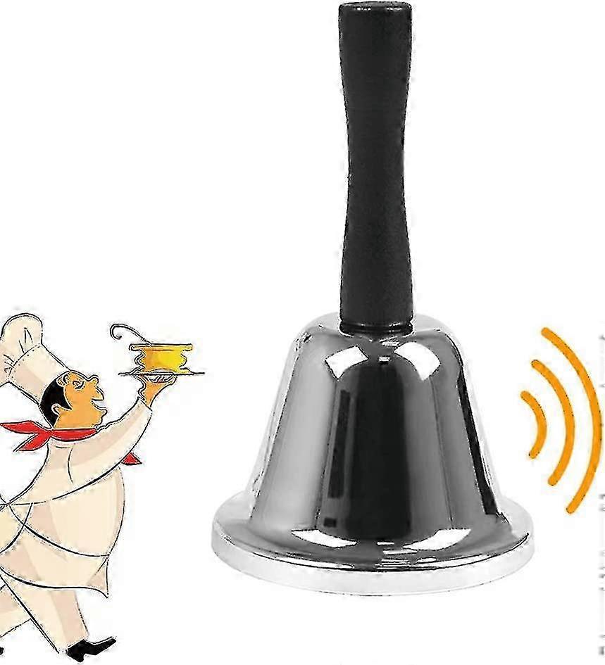 جرس يدوي من الفولاذ المقاوم للصدأ للمدارس - جرس اتصال معدني بصوت عال بإشارة انتباه ، جرس فضي محمول باليد