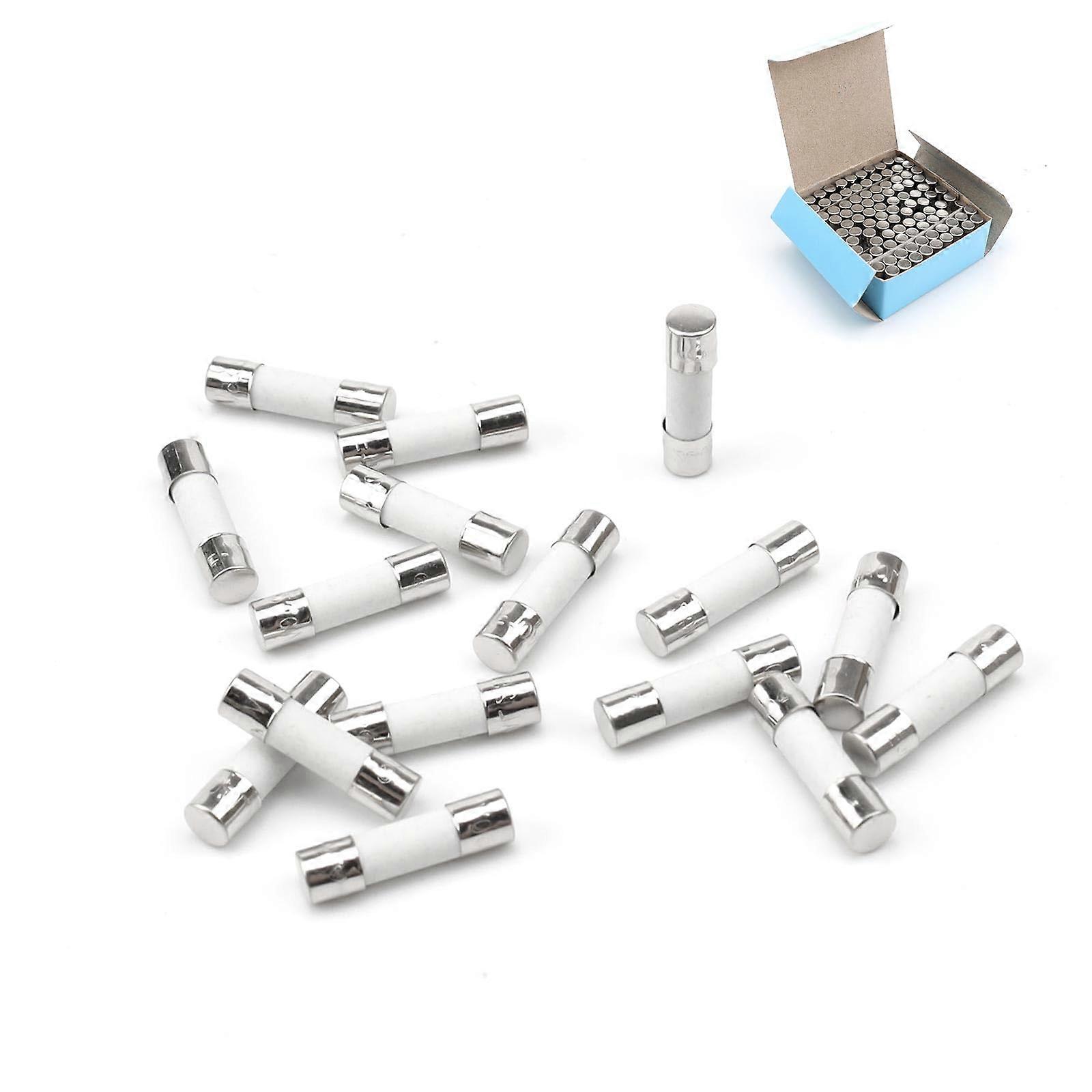 Pack of 100 White Ceramic Micro Fuses, 10A, 5 x 20 mm Circuit Breaker, Fast Blow, for Safety Protection of Circuits and Electrical Devices.