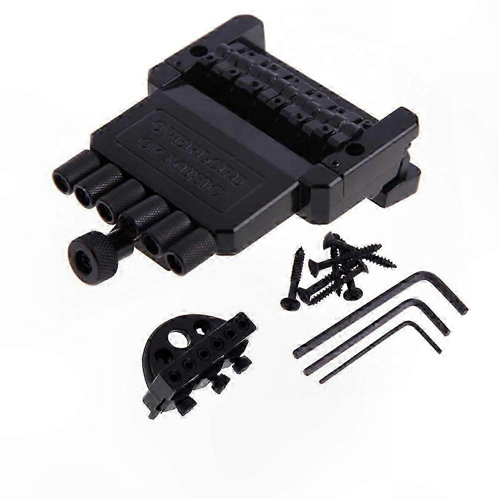 Electric Guitar Bridge Tailpiece Set with 6 String Saddles for Headless Models - Black Replacement Component