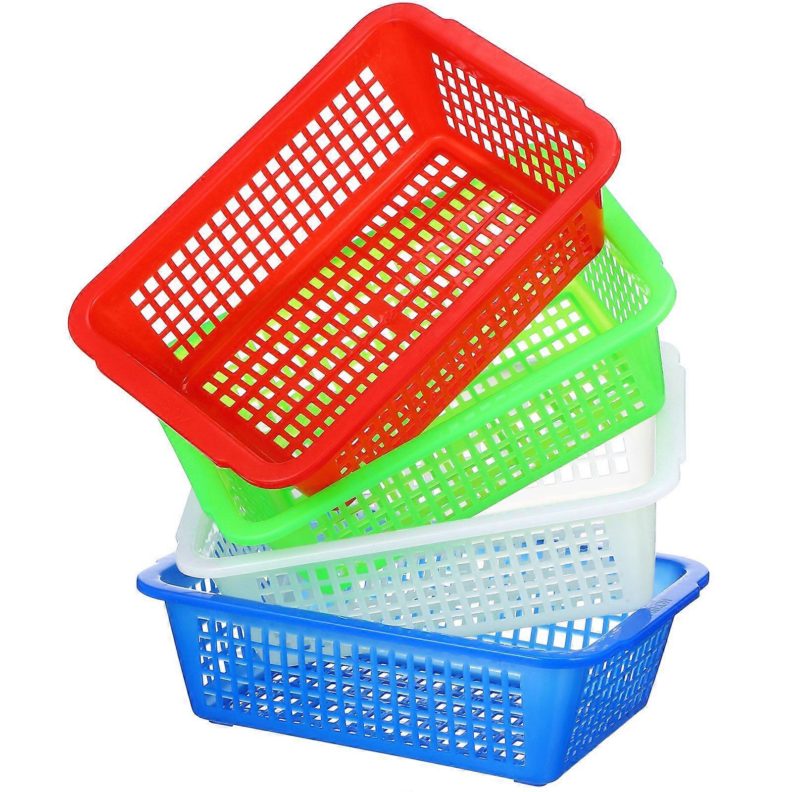 4pcs Draining Baskets Rectangular Household Draining Storage Basket File Container