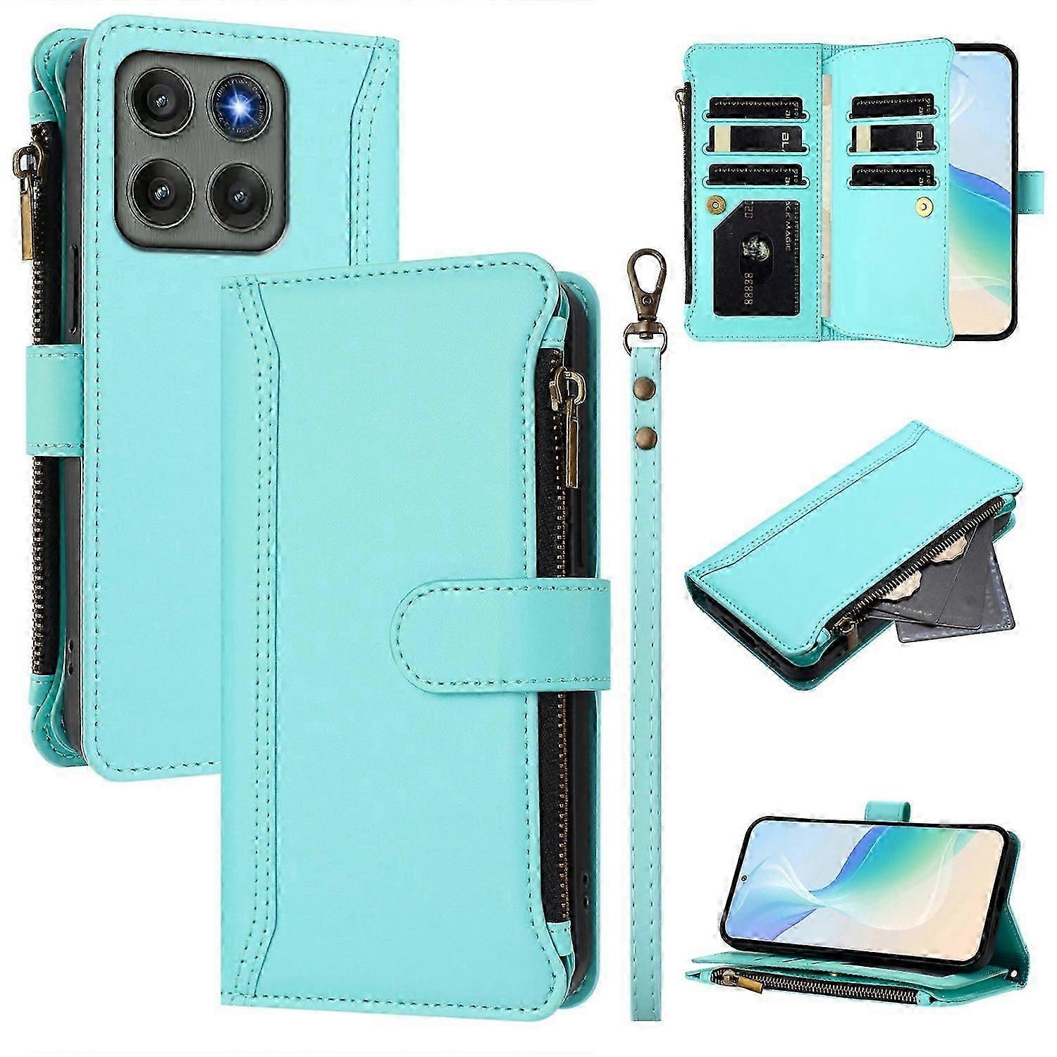 Motorola Edge 60 Pro 5G Leather Phone Case with 9 Card Holder, Zipper Pouch, Wrist Strap & Stand