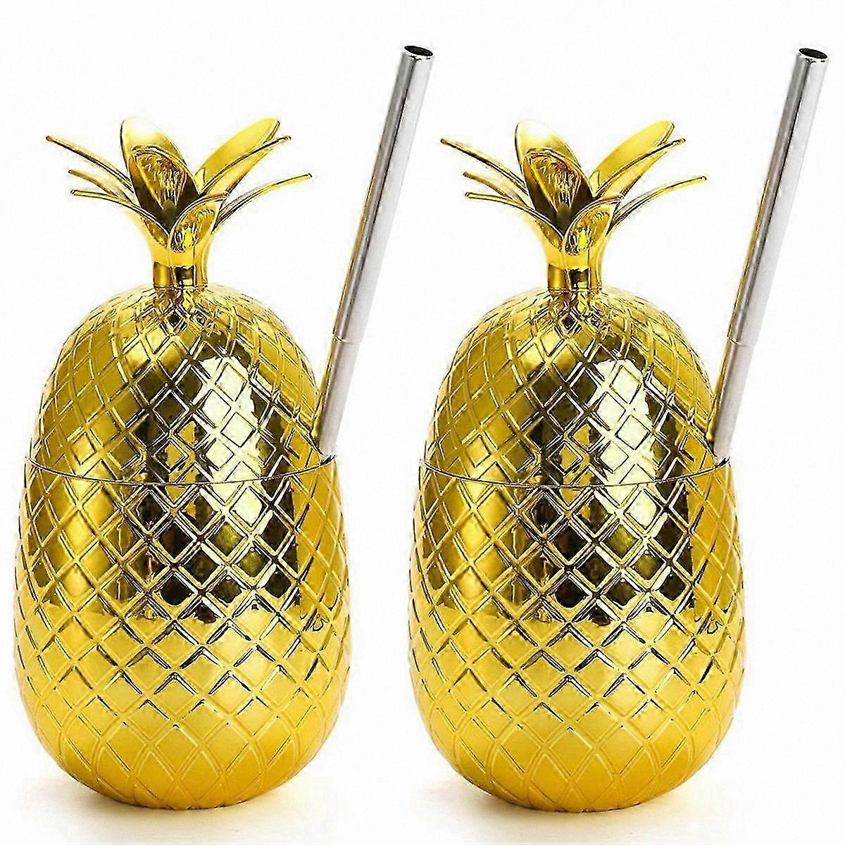 2-Pack Tropical Fruit Cups, 450ml Pineapple Design with Extended Straw, Perfect for Hawaiian Themed Parties