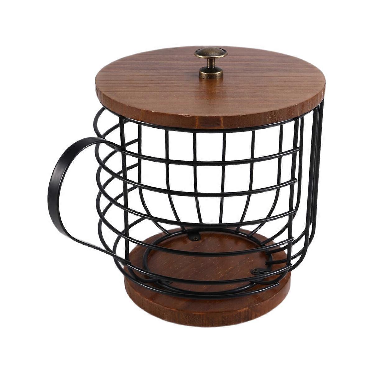 Coffee Box Storage Box, Large Storage Basket, with Wooden Base and Cover, Suitable for Kitchen and O