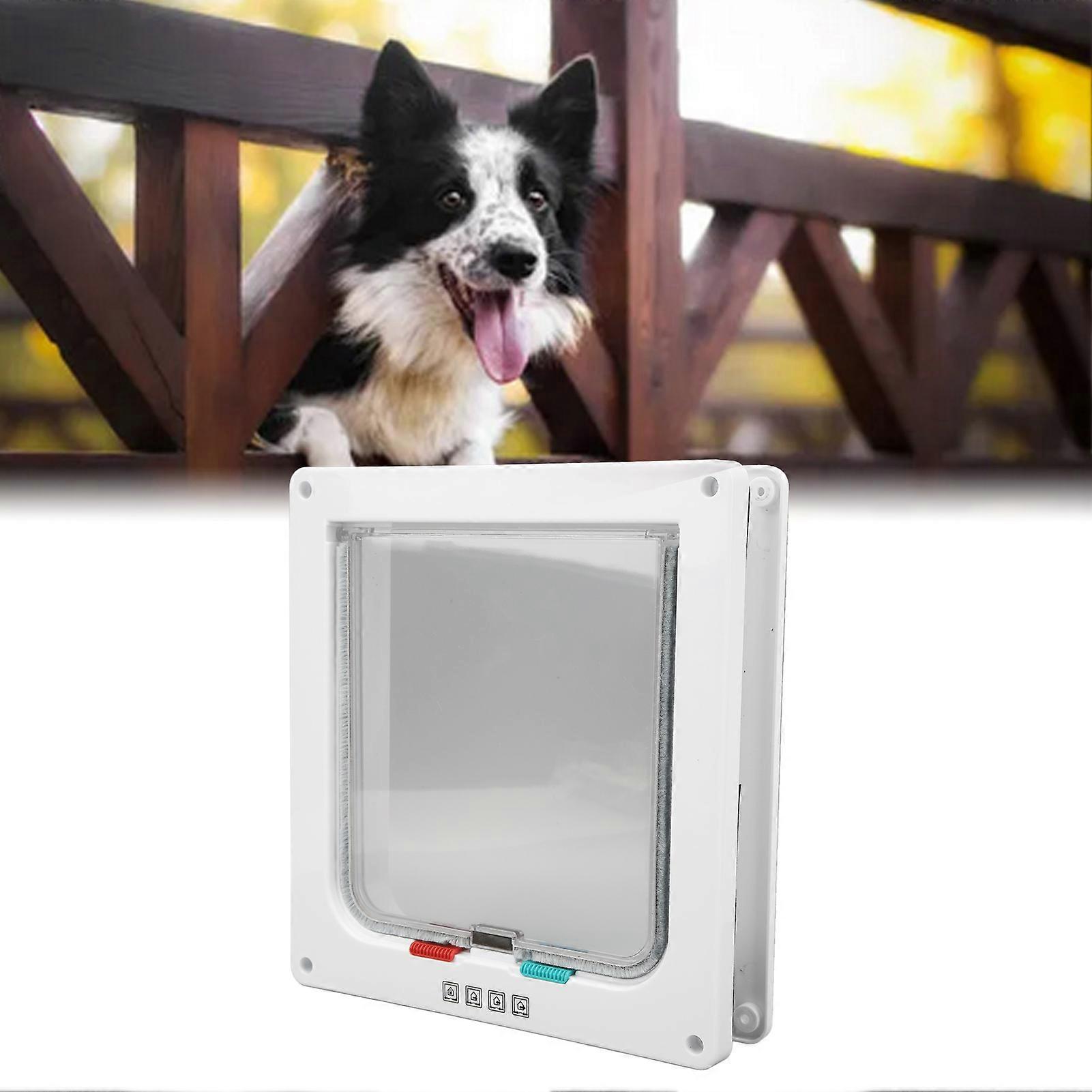 Lockable Cat Door with 4-Way Lock for Small Dogs, White ABS