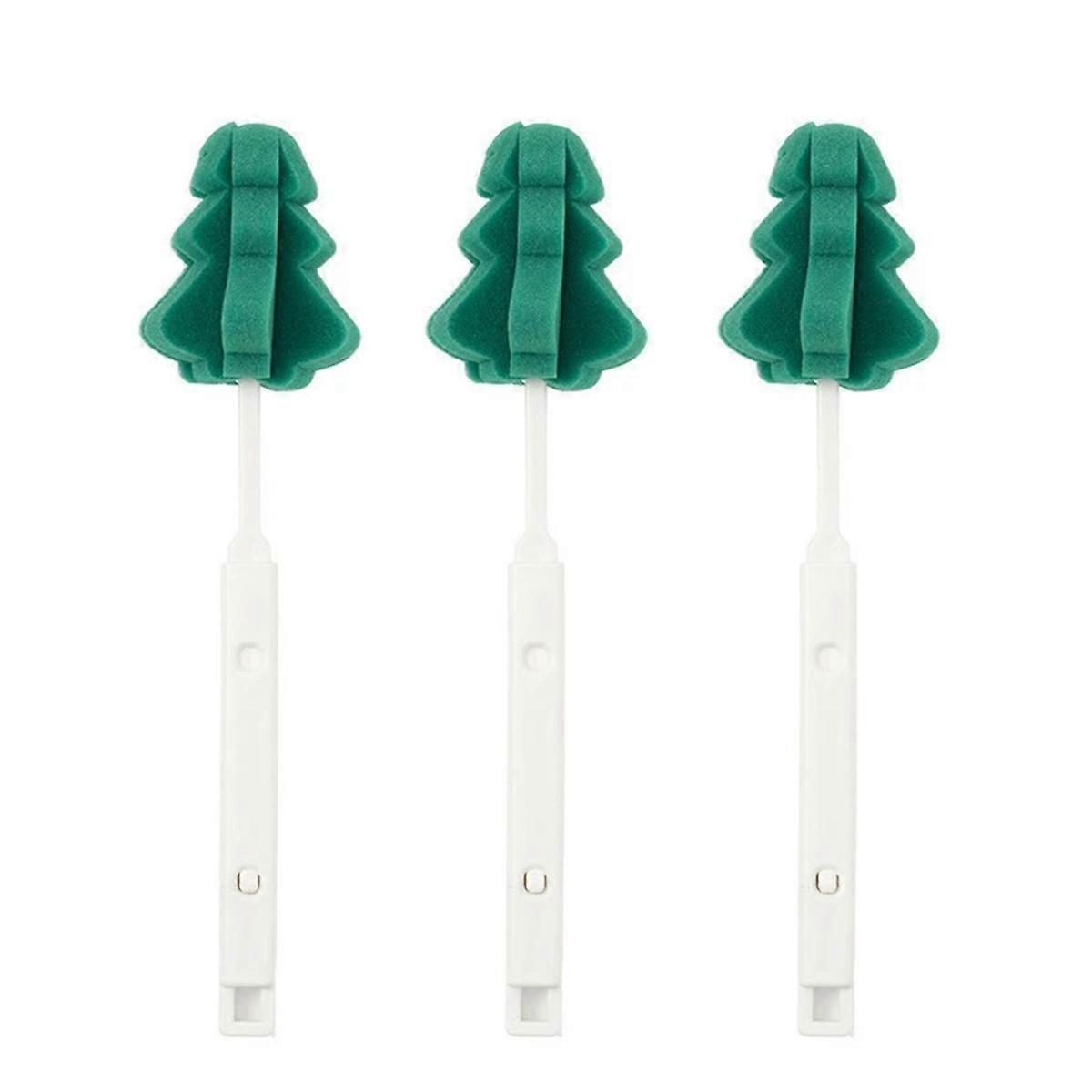 3Pcs Christmas Tree Shape Retractable Cup Brush Sponge Long Handle Telescopic Wineglass Coffe Tea G