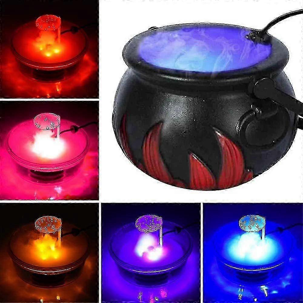 Halloween Cauldron Fog Machine LINISME Fogger Mist Maker Sprayer Cauldron Smoke Machine with 12 LED Color Changing Halloween Atmosphere Scene Layout P
