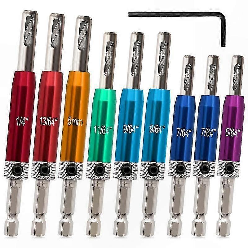 Hinge Installation Drill Bit Set - 1/4 Inch Hex Shank, Self-Centering Bits, 5/64 to 1/4 Inch Size Range