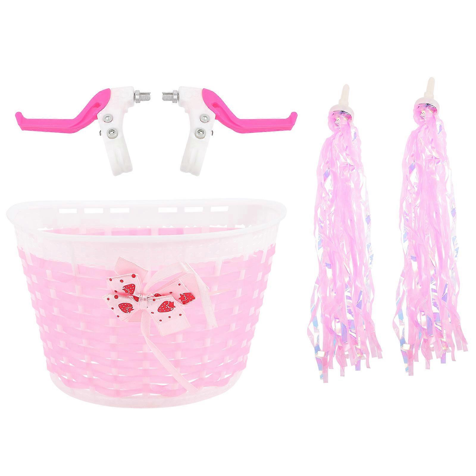 Children Bike Basket Bike Streamers for Decor 1Set Pink Handlebar Grips