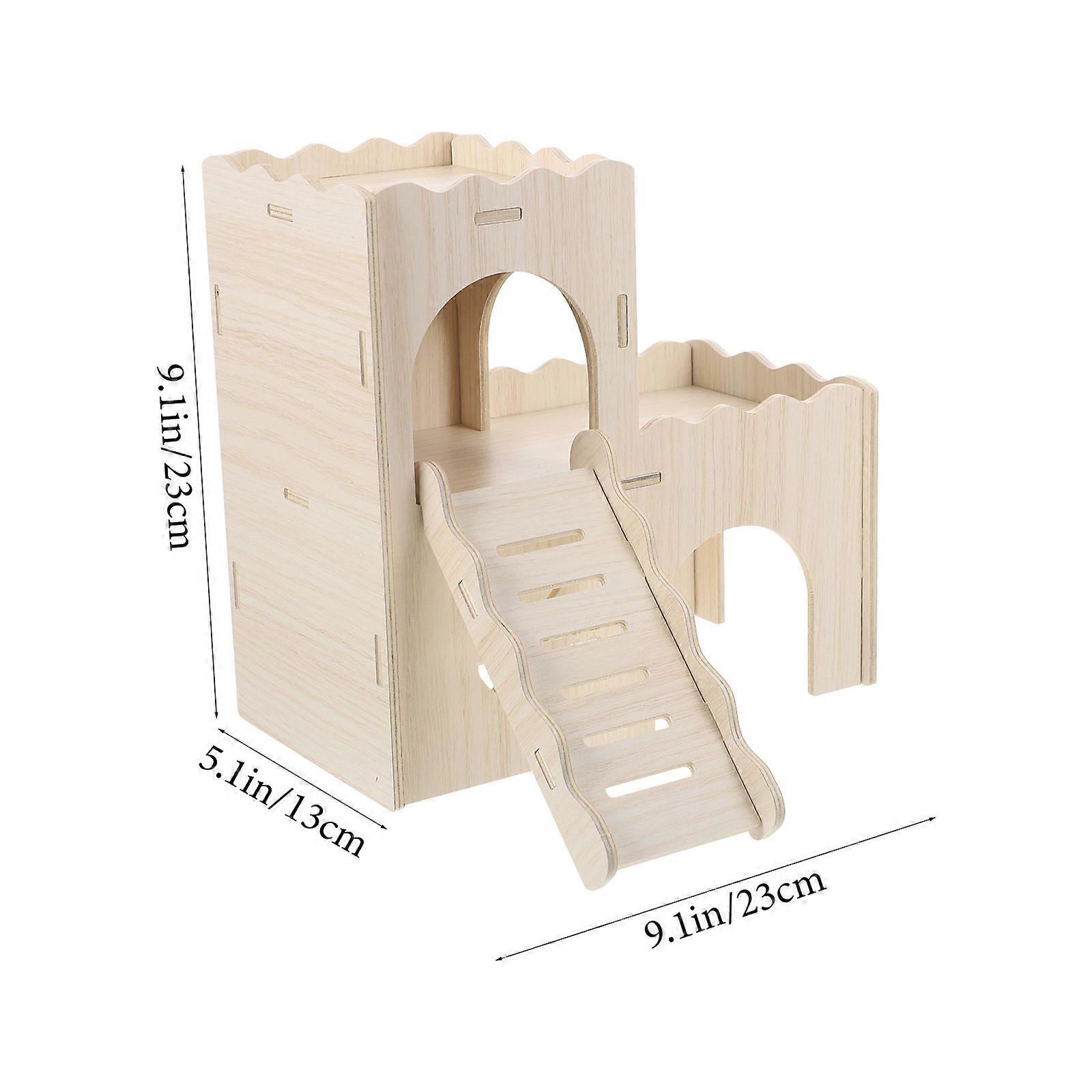 Hamster Hideout Wood Hamster Hideout with Ladder Design for Pets 2Pcs