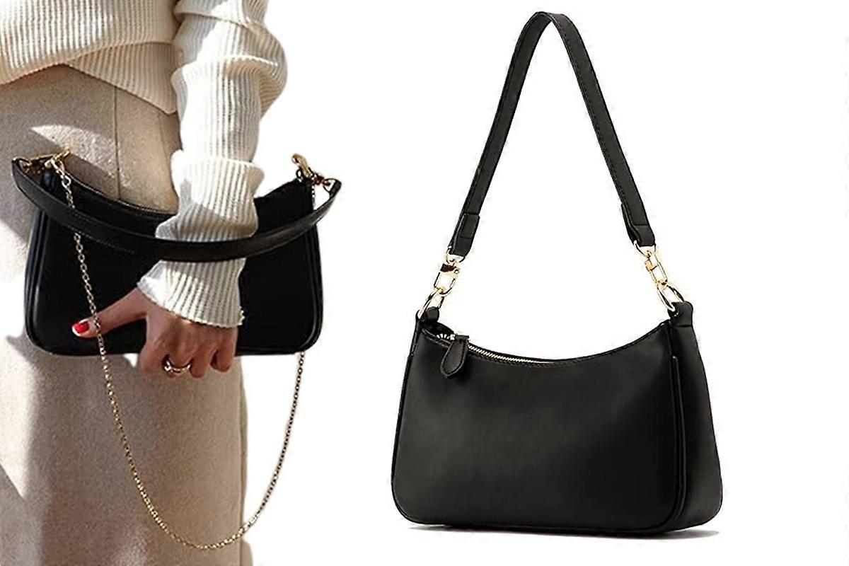 Shoulder Bag With Both Chain And Strap Design Underarm Purse Handbag-Black
