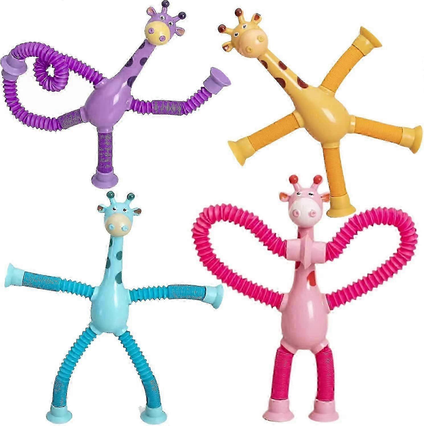 4Pcs Telescopic Suction Cup Giraffe Toy, Shape-Changing Giraffe Telescopic Tube Cartoon Puzzle Suction Cup Parent-Child Interactive Decompression