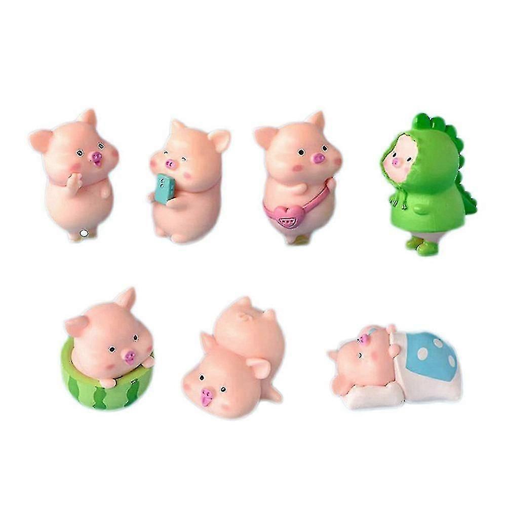 7Pcs Pig Plastic DIY Home Decoration Figurines Landscape Accessories Fairy Garden Miniatures Room D