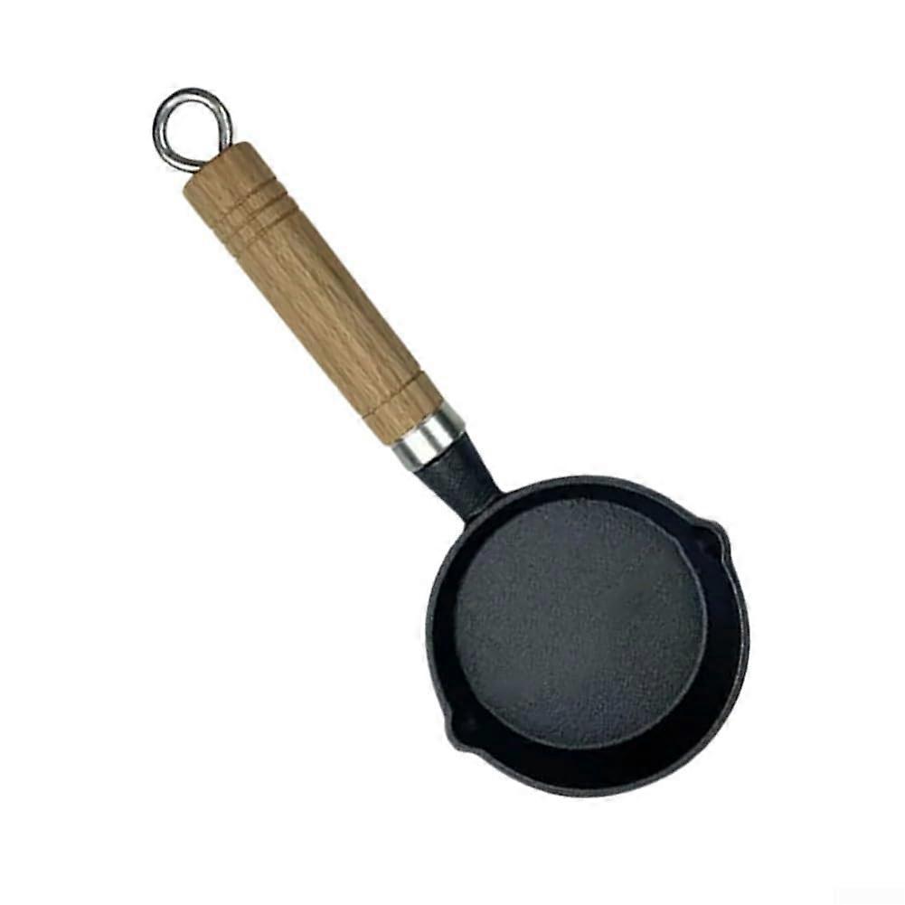 Portable Non Frying Pan With Solid Wood Handle For Eggs And Barbecue 10 Cm Diameter