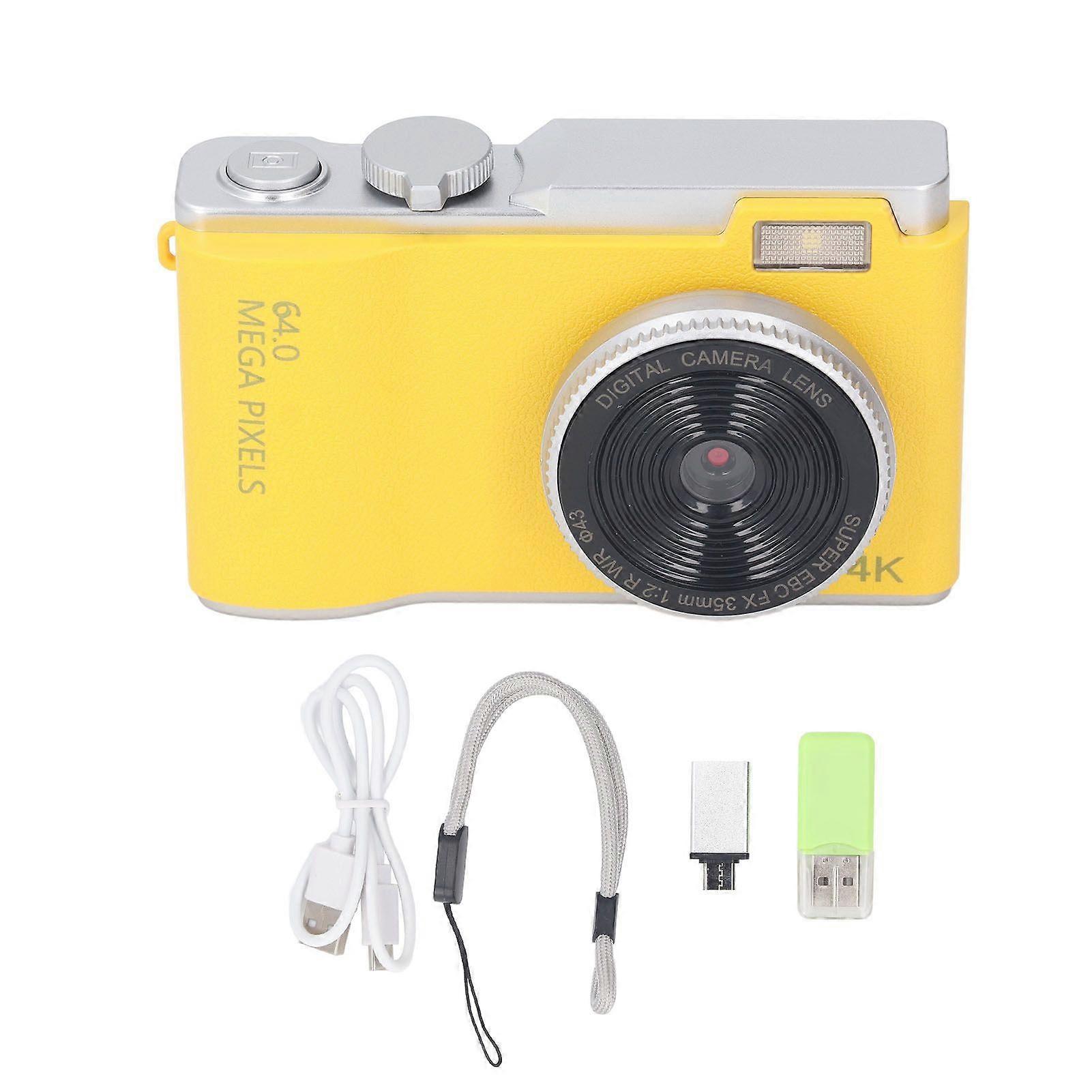 48MP 1080P Digital Camera 16X Digital Zoom 2.4inch HD Display Front and Rear Dual Lens Type C Charging Point and Shoot Camera Yellow