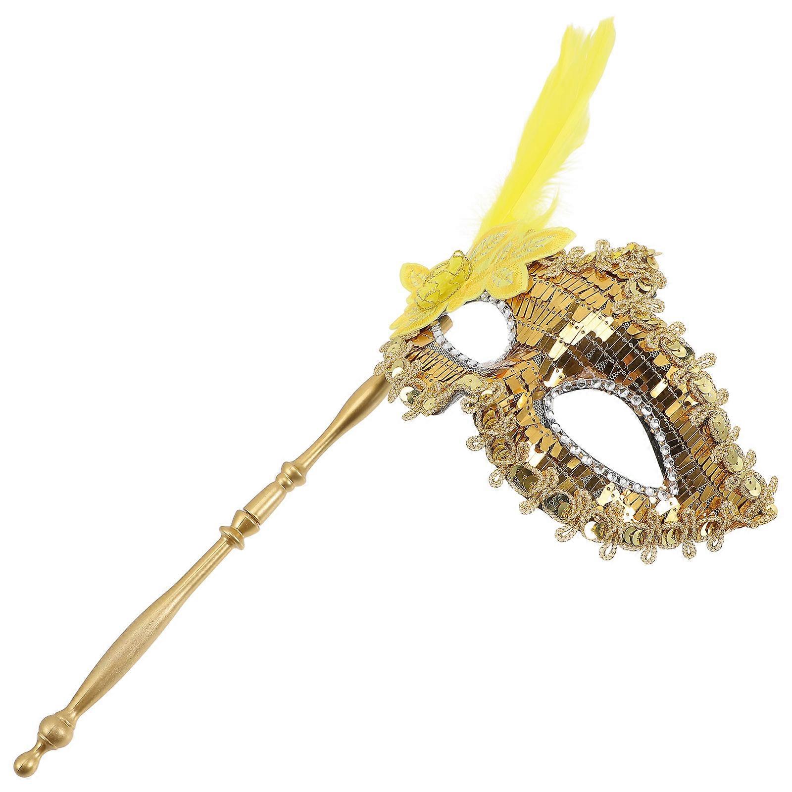 4Pcs Golden Masquerade Mask on Stick for Pranking Decoration