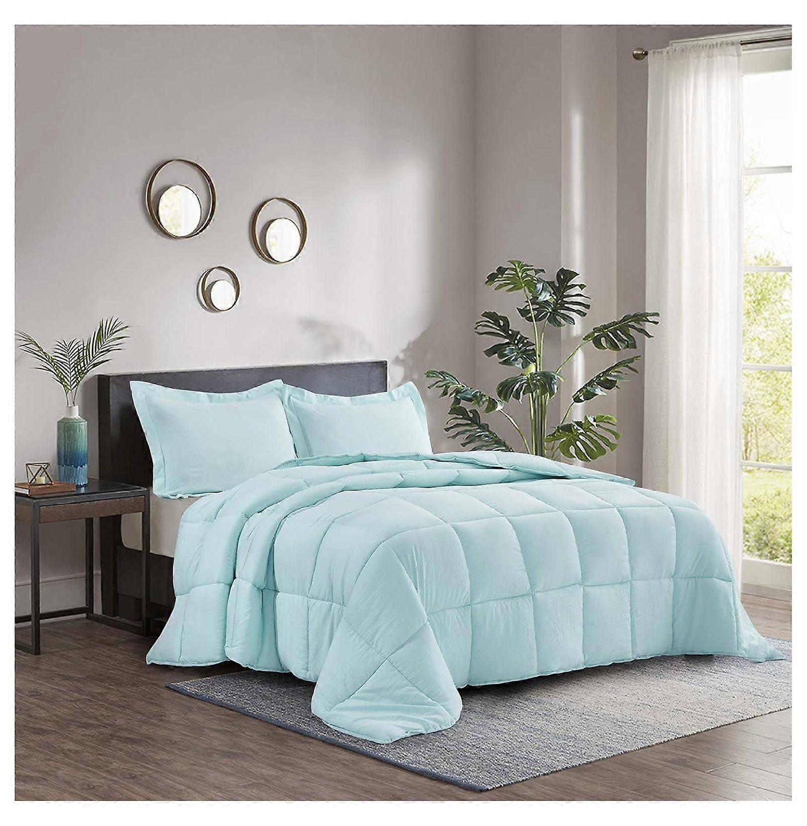 TiaGOC Pre Washed Down Alternative Comforter Set Queen, Reversible Quilt, Box Stitched, 4 Corner Tabs, Lightweight All Season, Aqua with 2 Shams