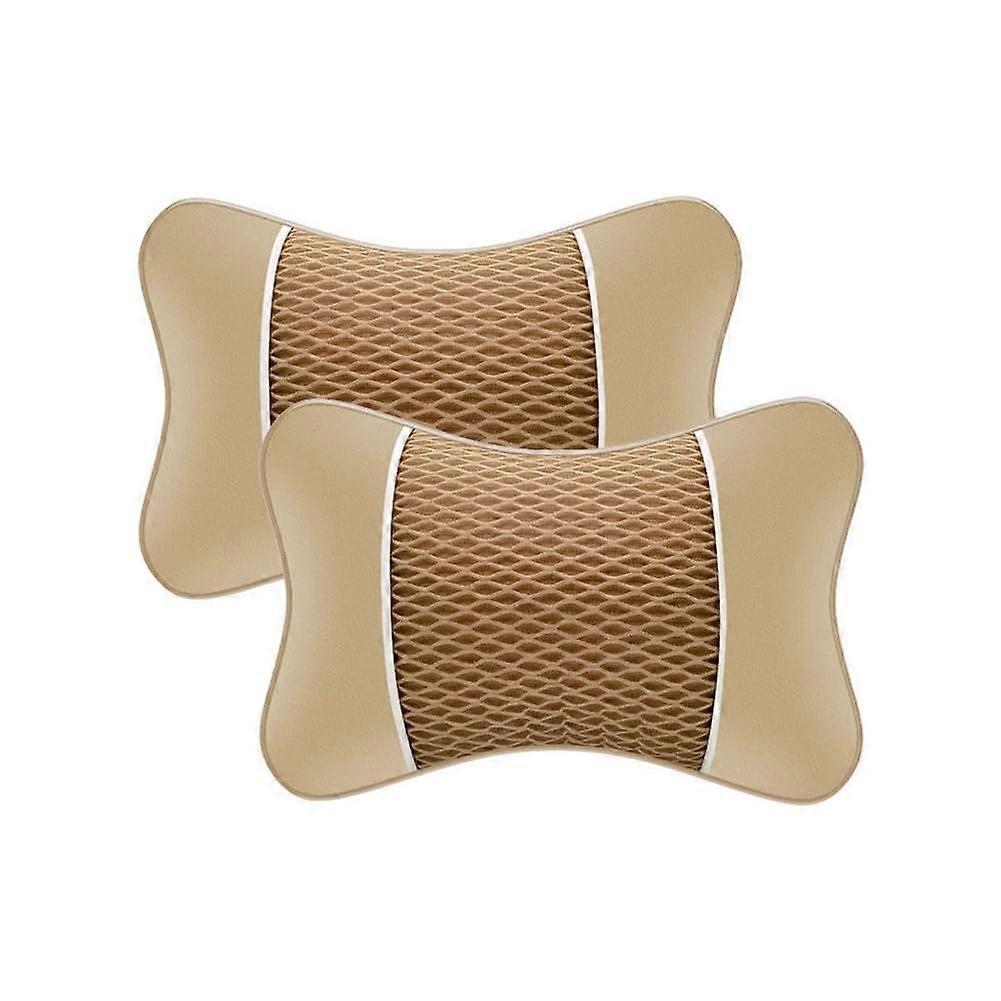 2Pcs Car Seat Neck Headrest Pillow for Skoda Scala 2019-2024, Adjustable Leather Cushion, Elastic Breathable Support, Beige