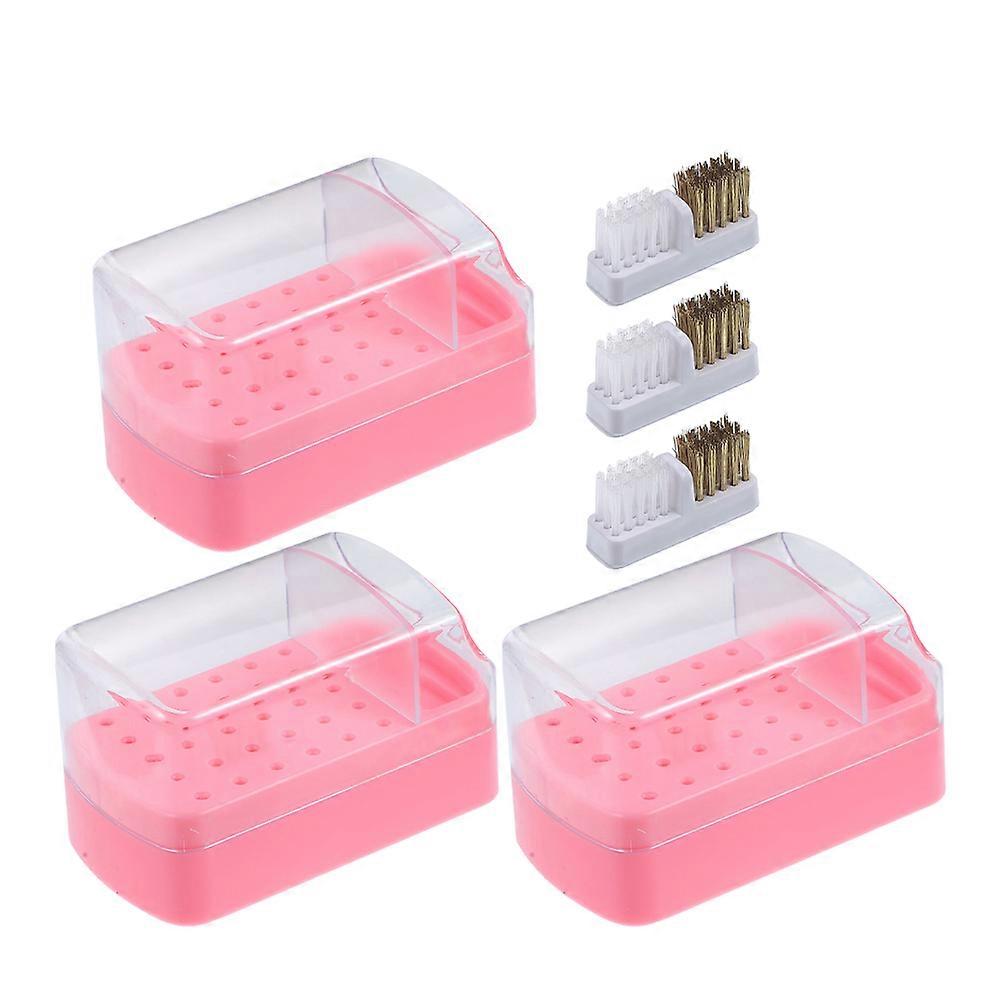 Nail Drill Bit Storage Case for Storage 6Pcs Pink with Cleaning Brush
