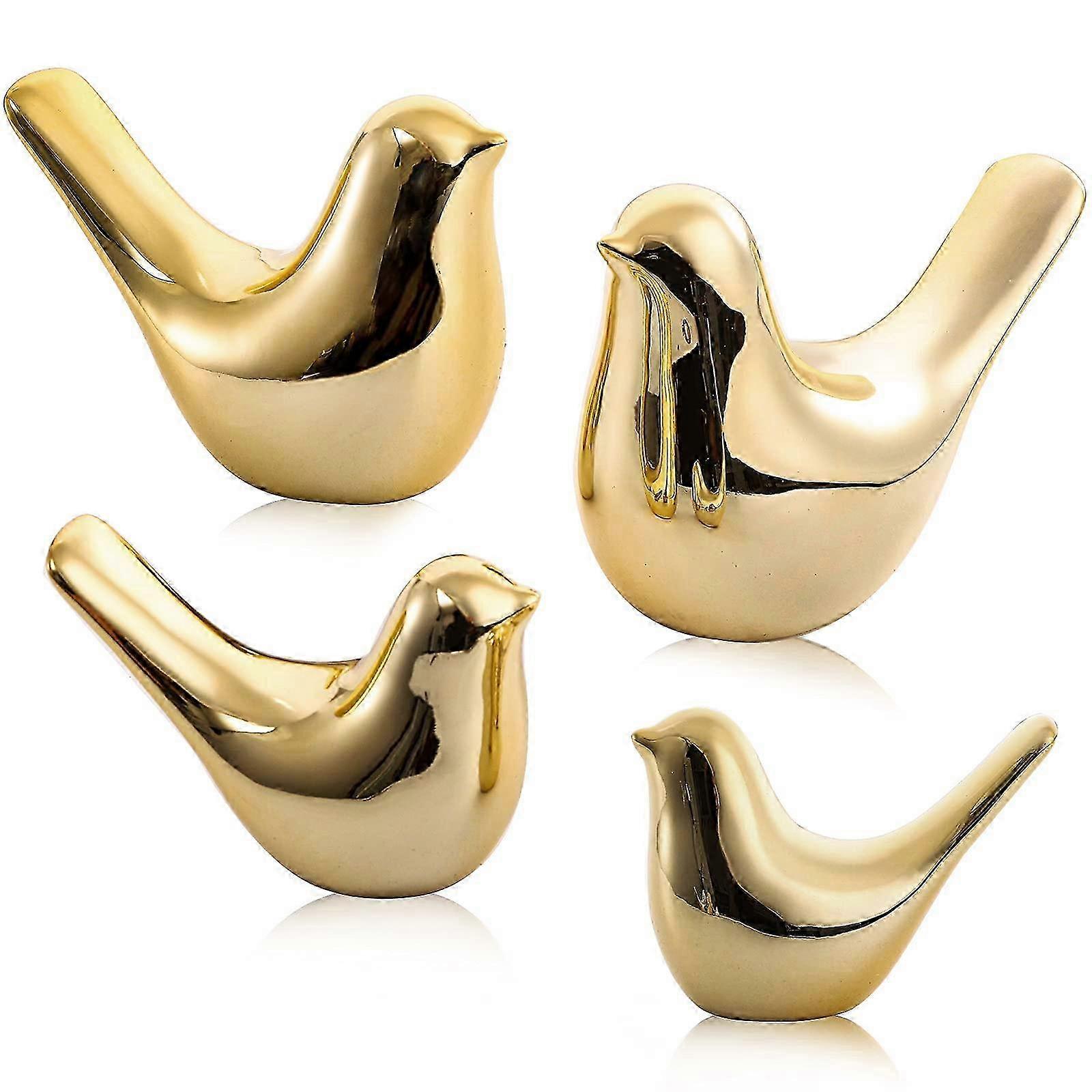 4 Set Gold Ceramic Small Bird Decor Figurine for Home Shelf Decor Furniture Desktop Display in Assorted Sizes 2025