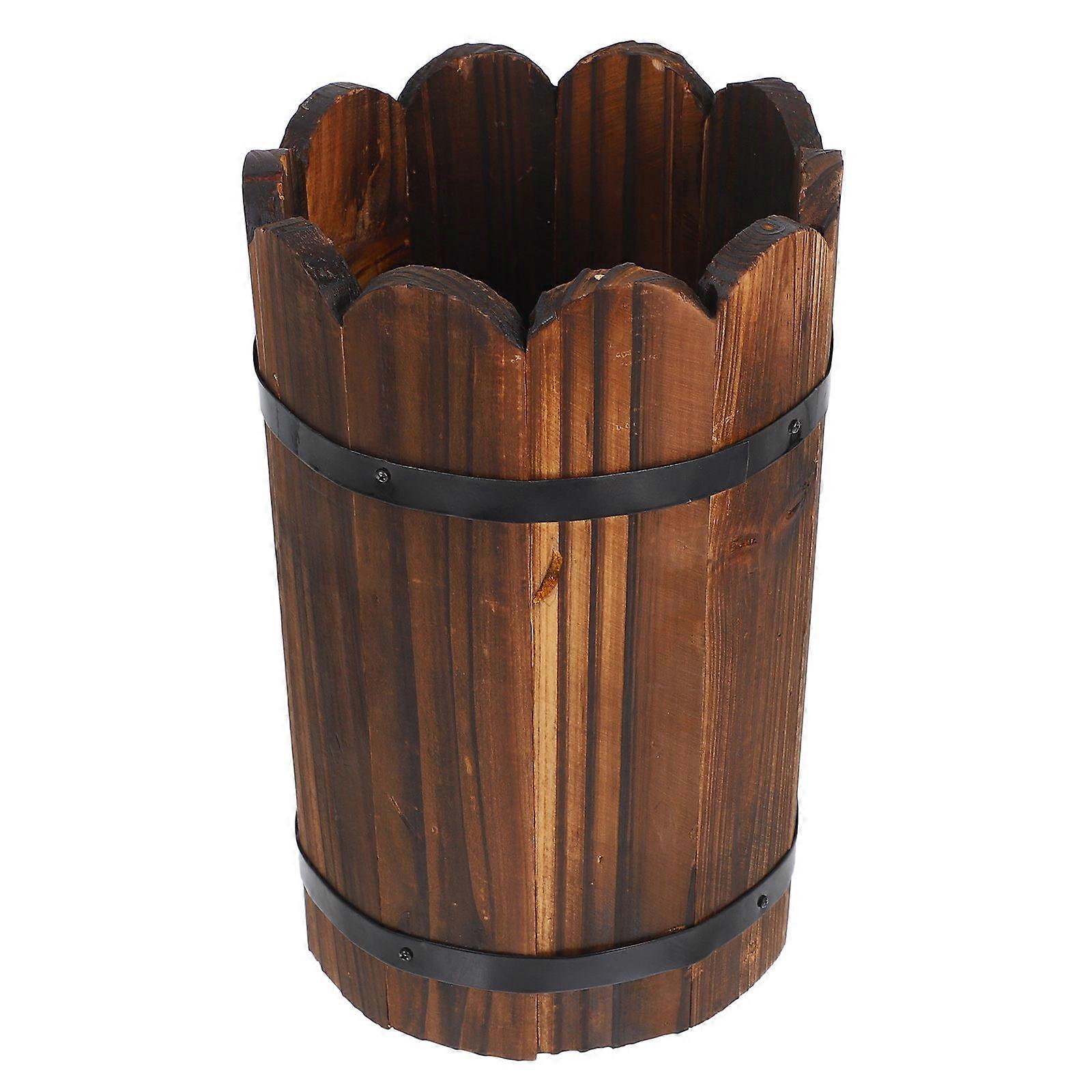 Wooden Whiskey Barrel Planter for Garden Decor 2Pcs Coffee Wood