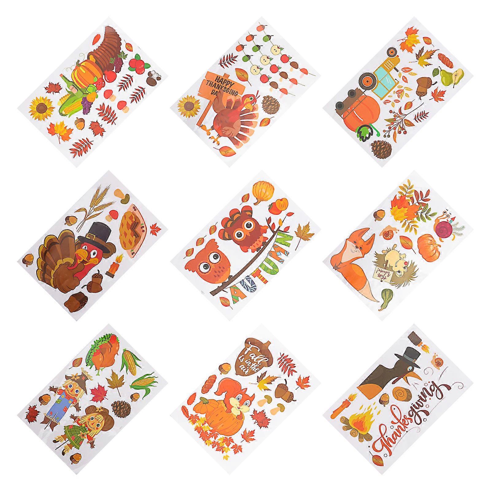Electrostatic Decals Thanksgiving Day Stickers for Decor 18 Sheets